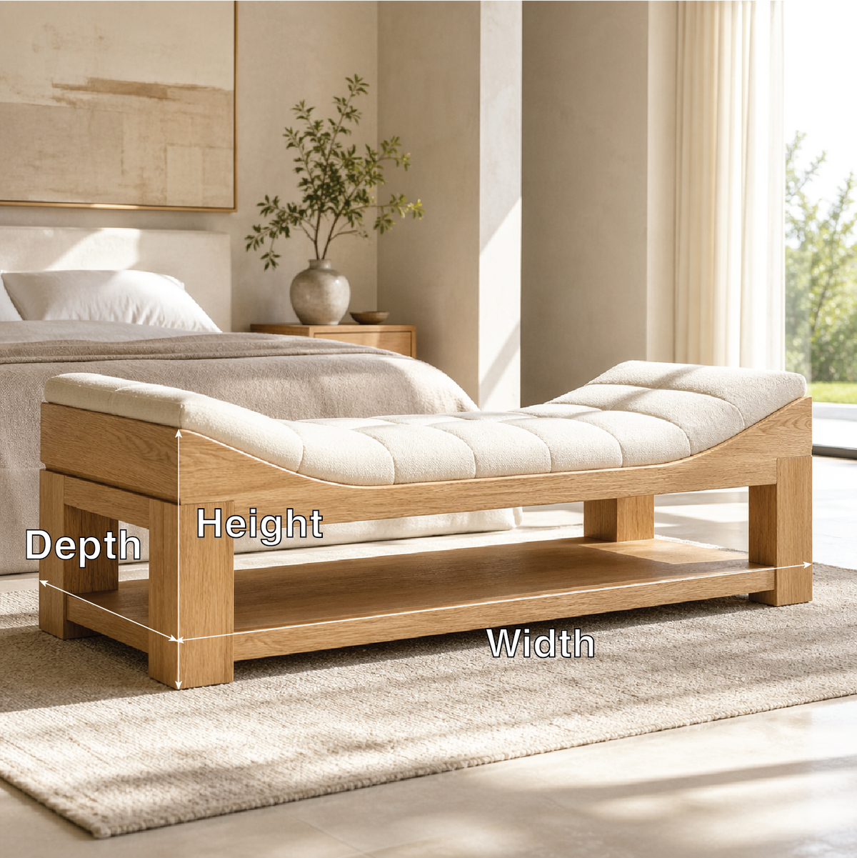 Modern Upholstered Daybed Bench with Storage Shelf for Bedroom Lounge Decor