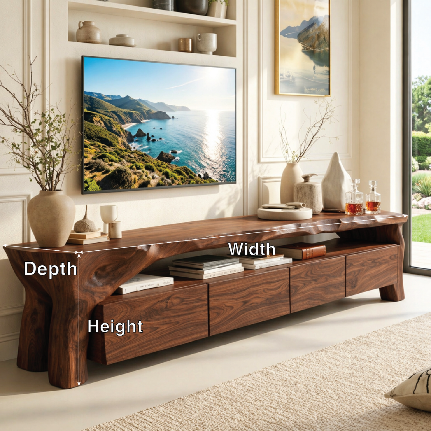 Rustic Live Edge Entertainment Console, Organic TV Stand for Sophisticated Interiors