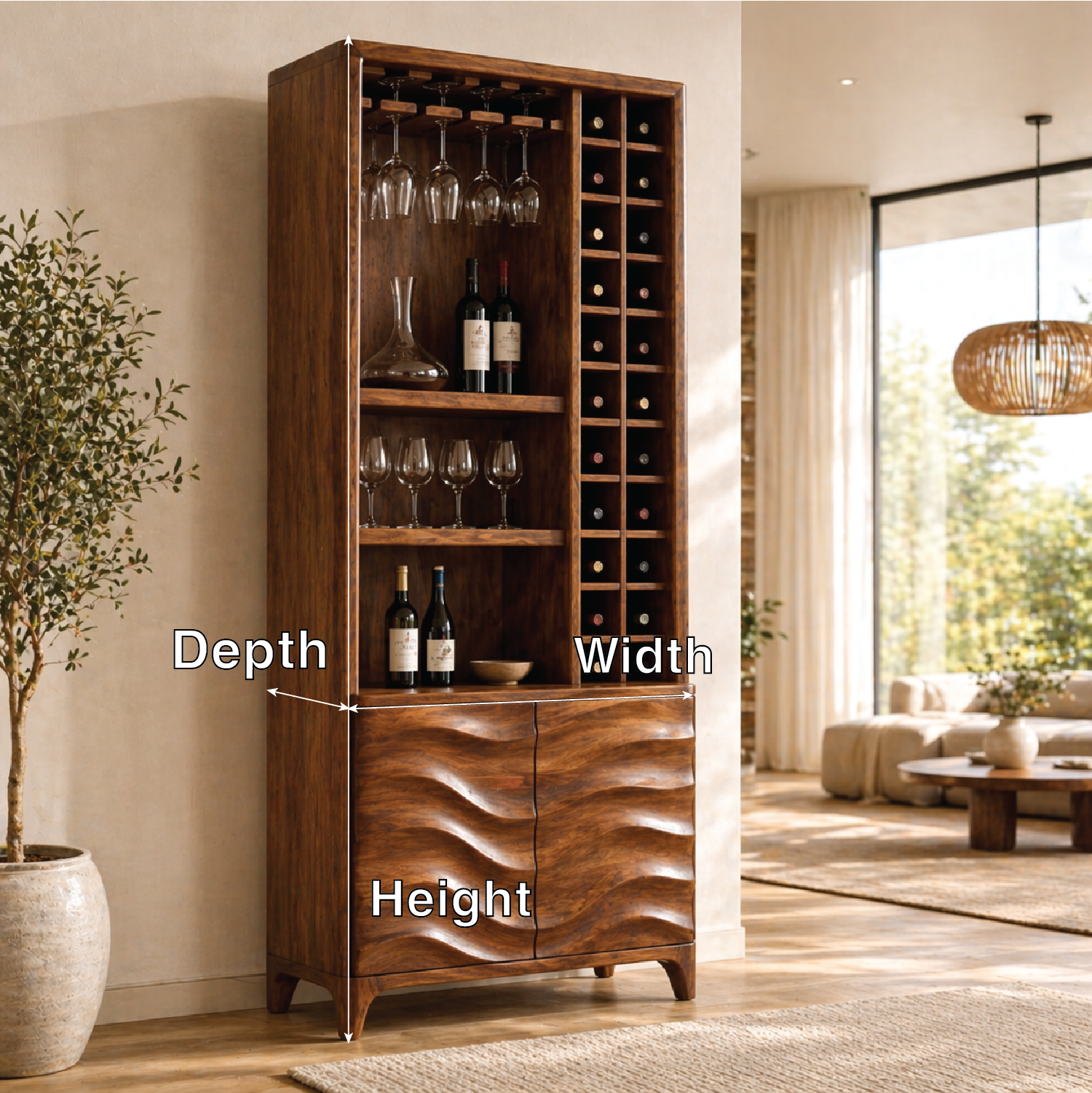 Modern Tall Wine Cabinet Glasses Rack Bottle Storage Freestanding Display Cabinet