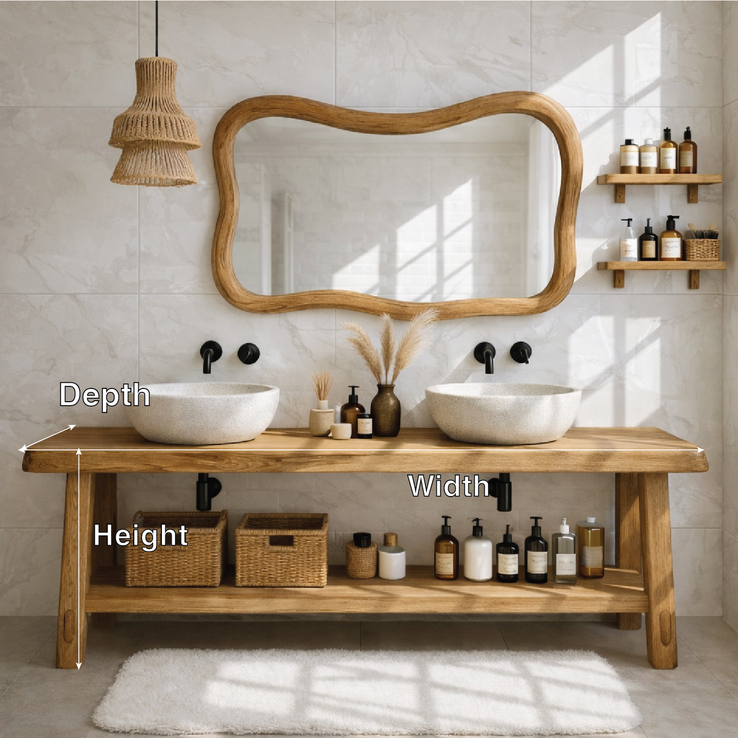 Rustic Double Bathroom Vanity Cabinet With Open Shelf Wood Vanity Base Console Kitchnce