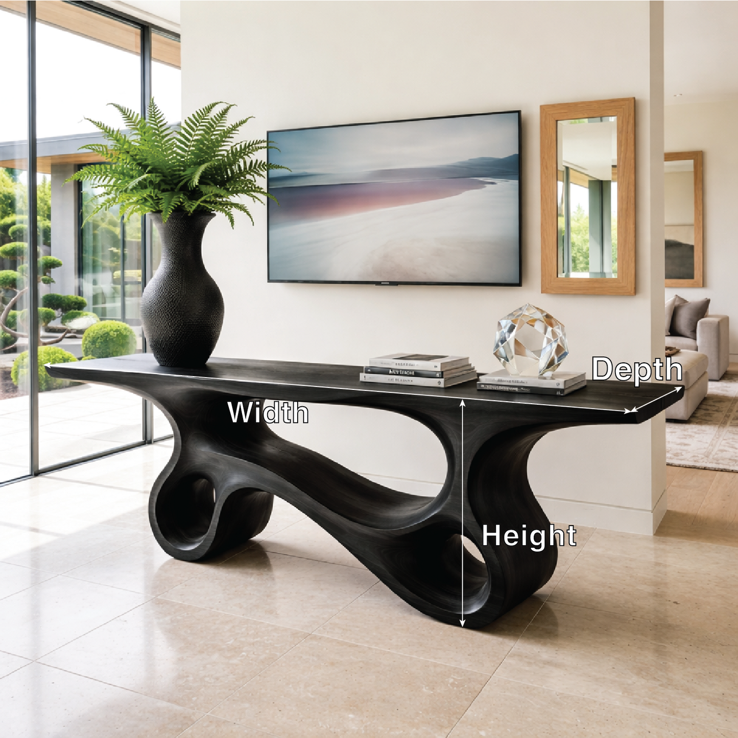 Solid Wood Console Table with Sculpted Curved Design, Modern Minimalist Furniture