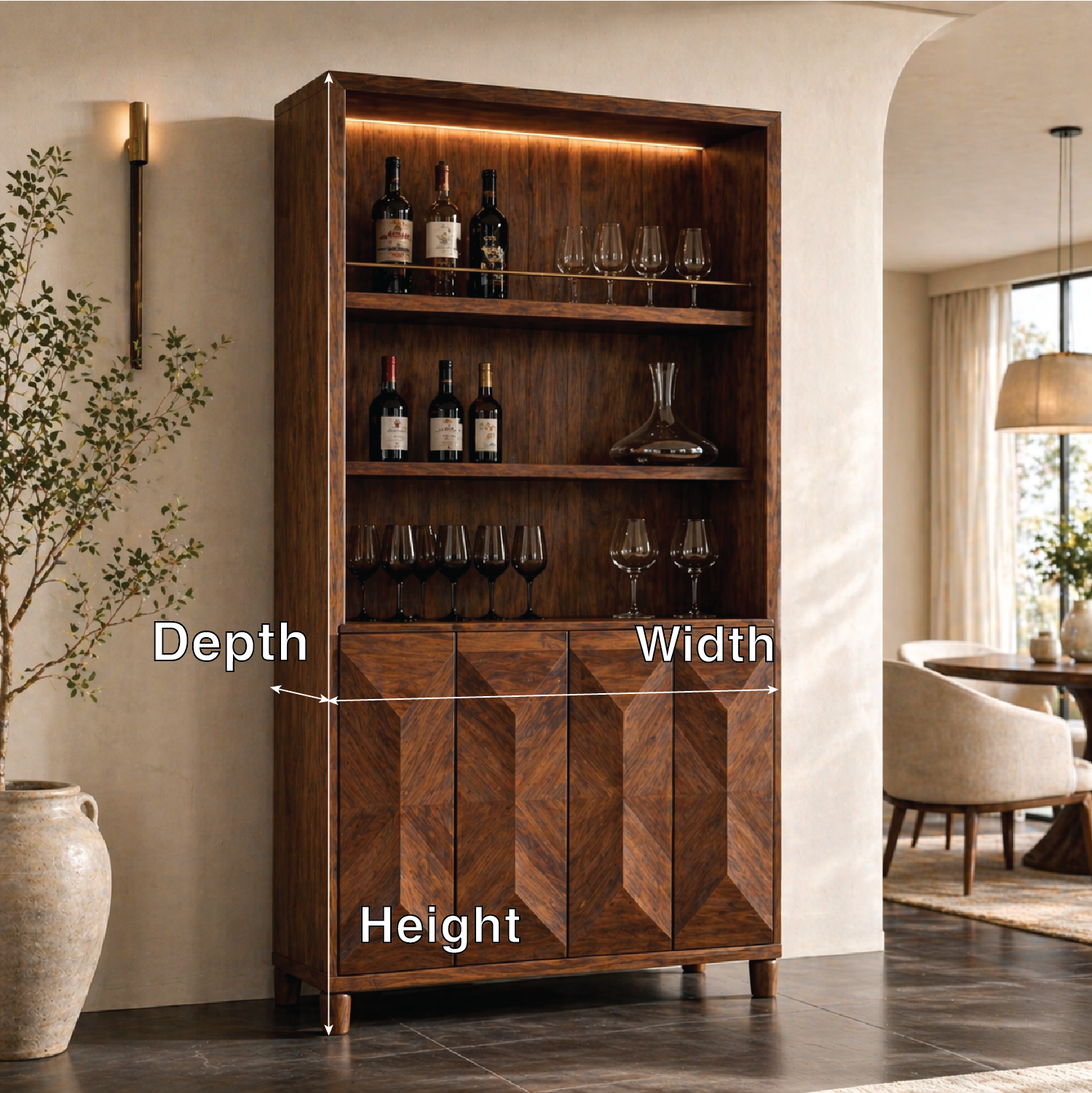 Modern Tall Wine Cabinet Bar Storage Glass Rack Freestanding Display Cabinet