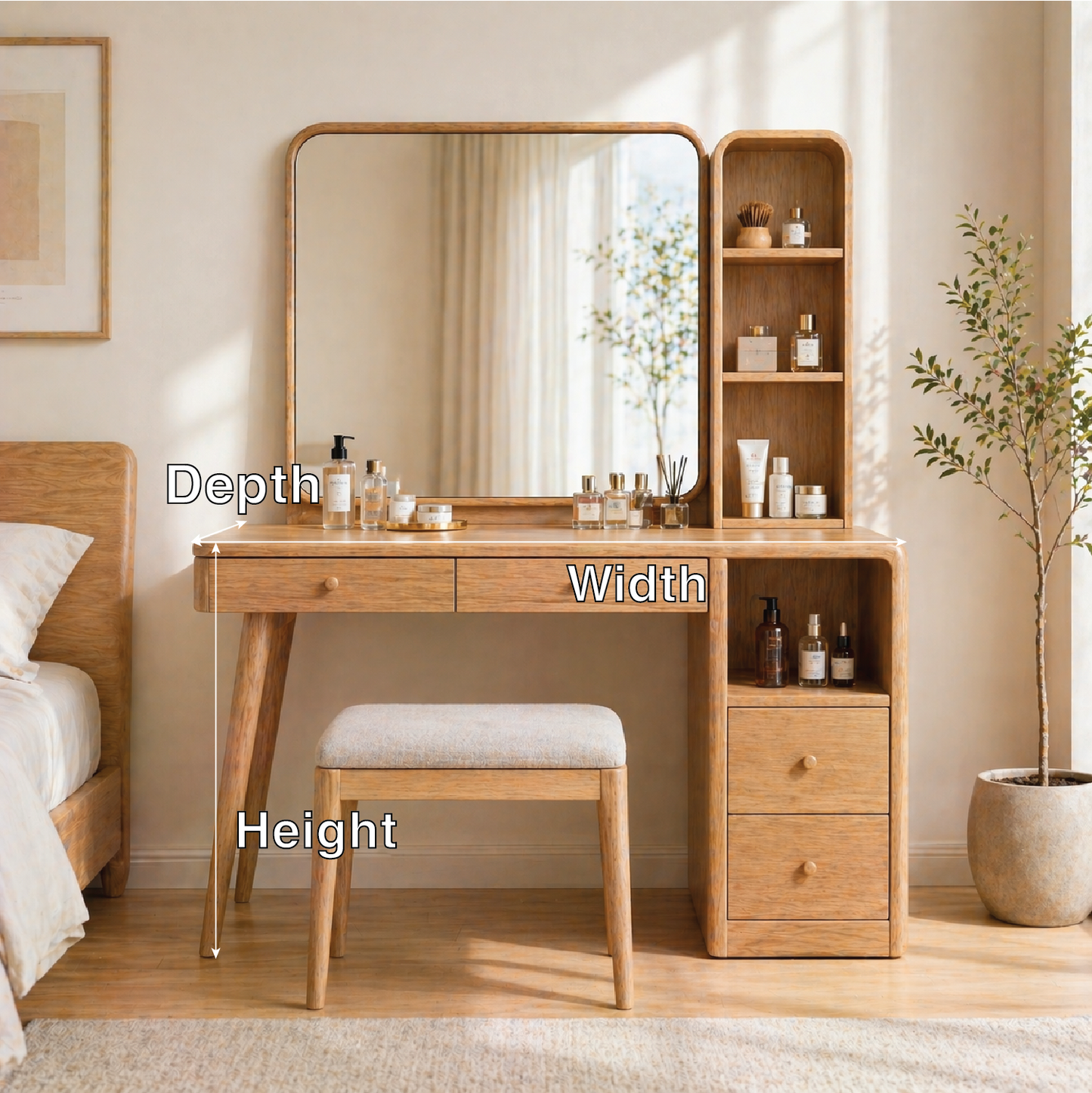 Modern Makeup Vanity Desk With Mirror Shelves Drawers Dressing Table Bedroom Set