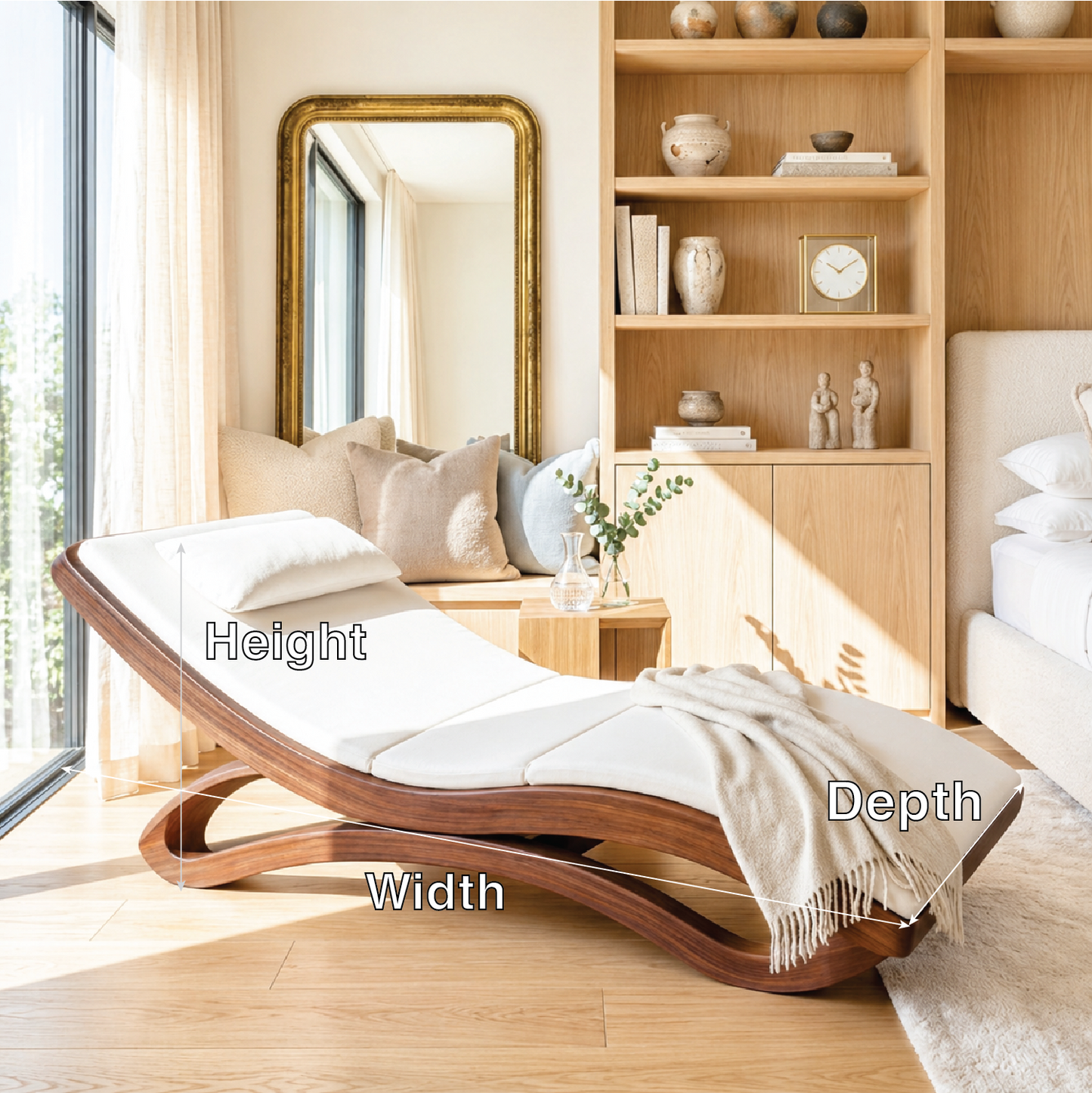 Modern Curved Chaise Lounge Daybed with Cushion for Bedroom Reading Nook
