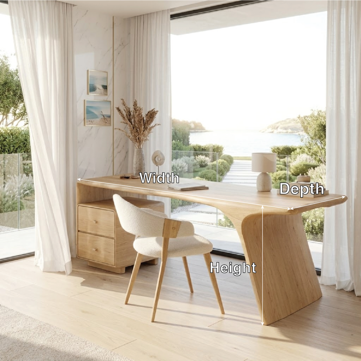 Modern Executive Writing Desk with Drawers and Shelf Home Office Work Table Design