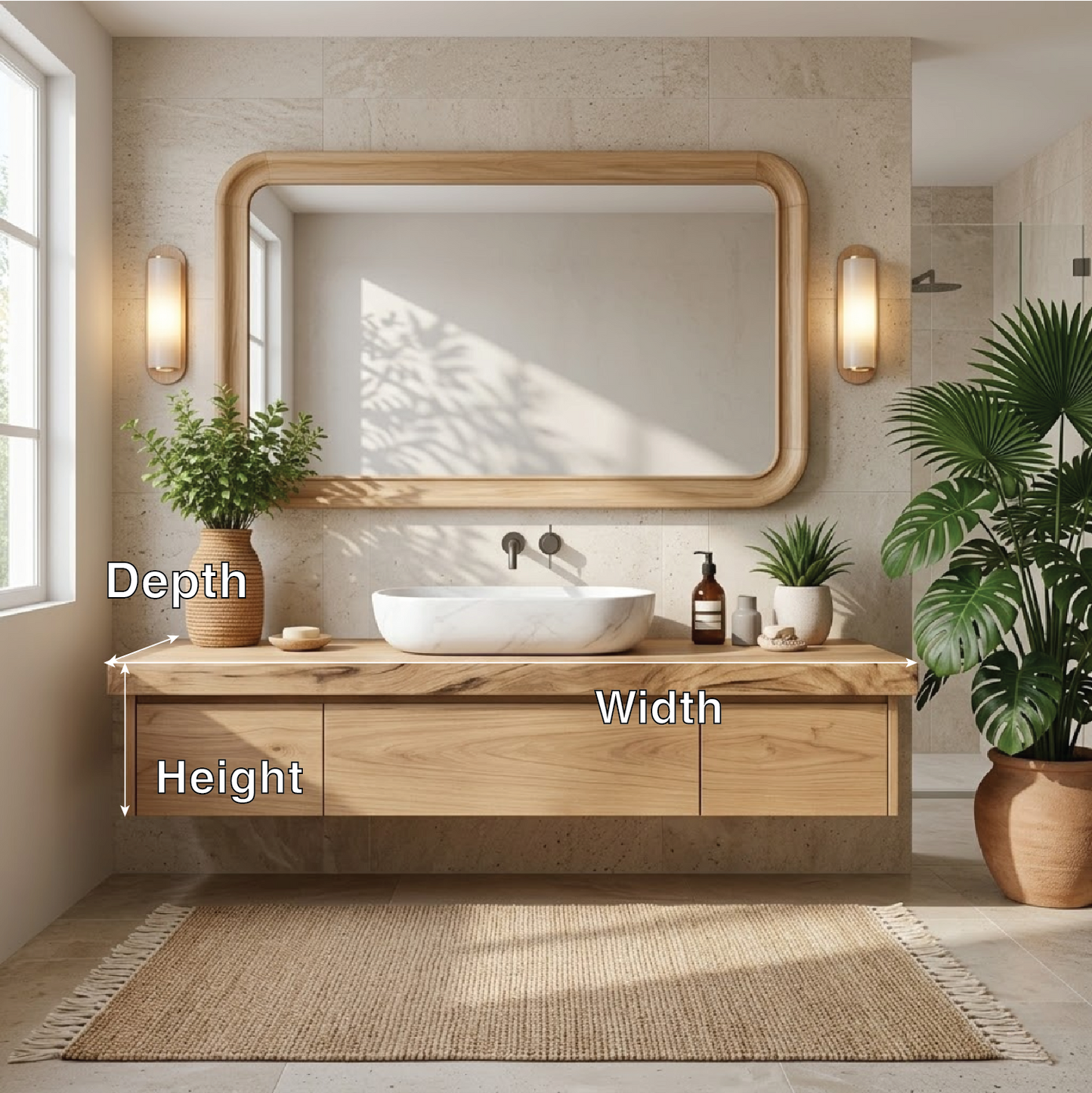 Modern Floating Vanity with Storage, Wall-Mounted Oak Bathroom Cabinet, Minimalist Design Kitchnce