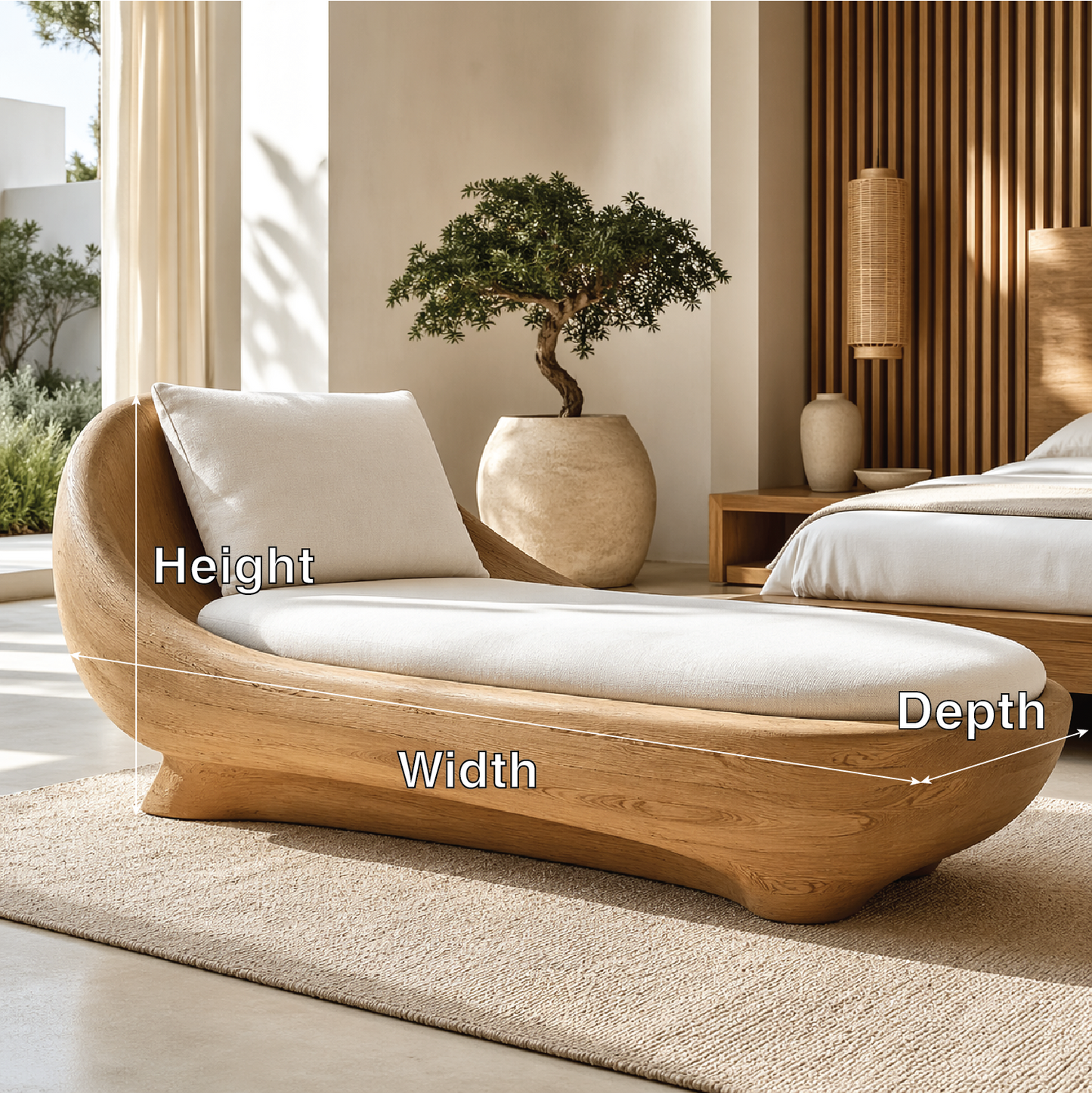 Modern Sculptural Chaise Lounge Curved Daybed with Cushion for Bedroom Decor