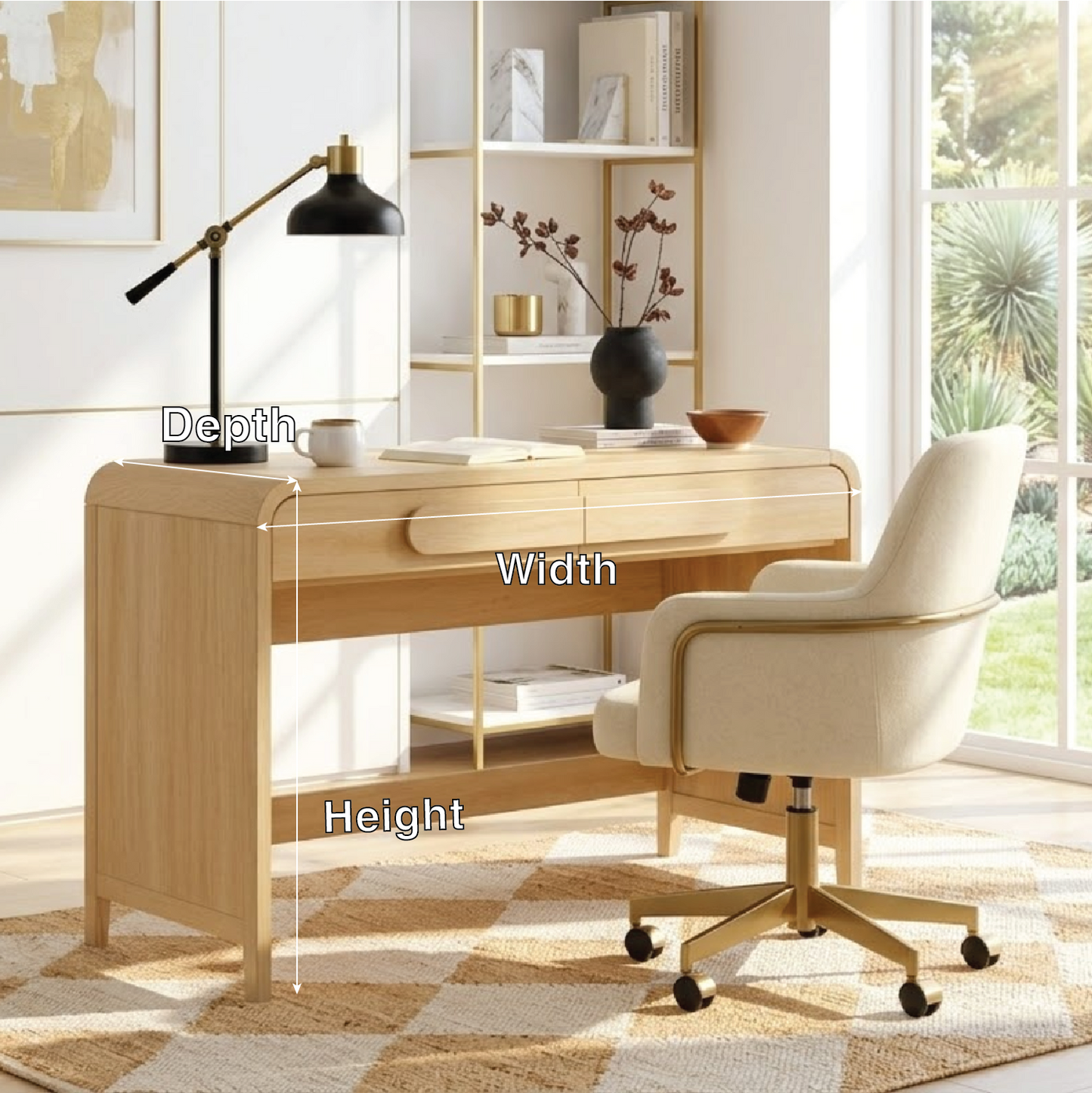 Modern Writing Desk with Storage Drawers and Open Shelf Home Office Desk