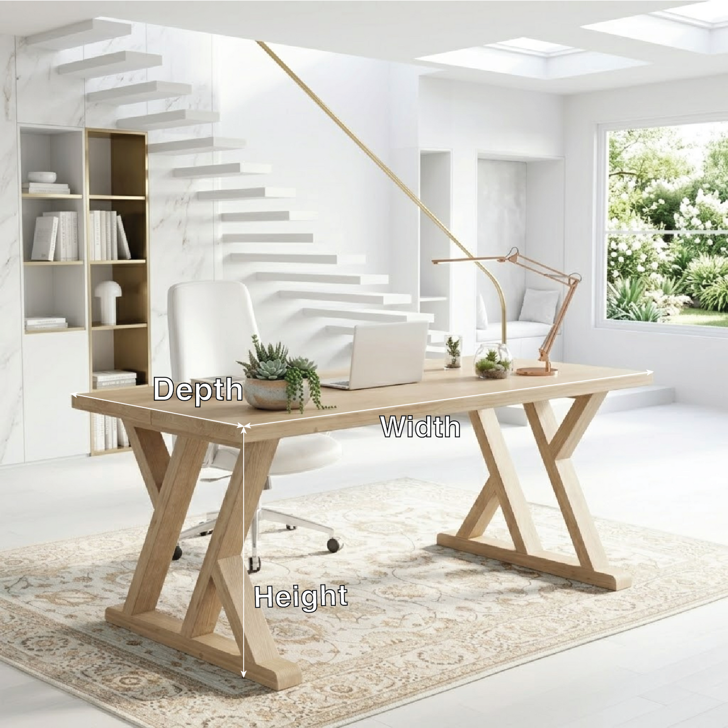 Modern X Frame Desk with Sturdy Base Home Office Work Desk Large Workspace