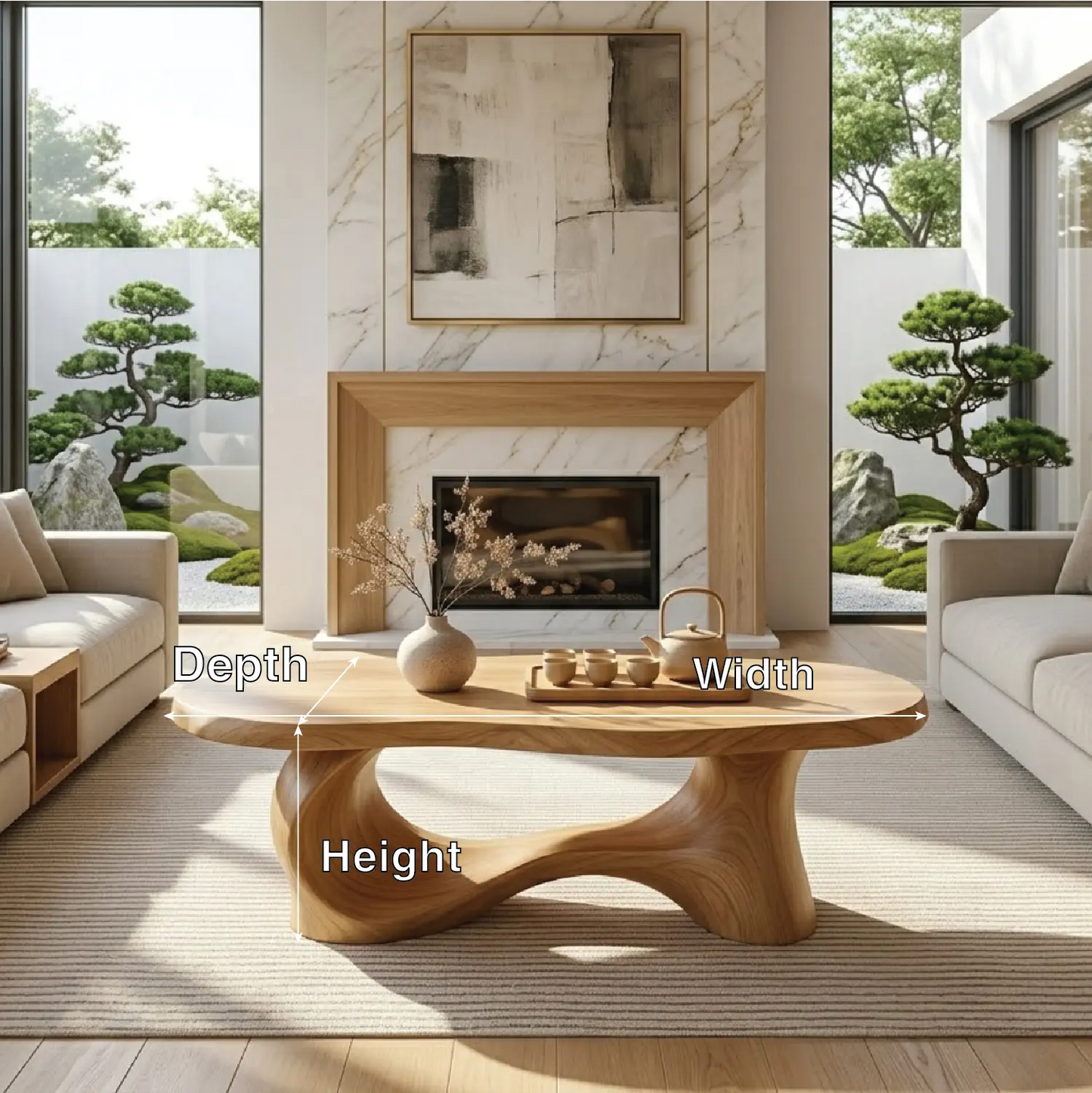 Unique Sculptural Coffee Table, Handcrafted Natural Wood Design for Living Room Kitchnce