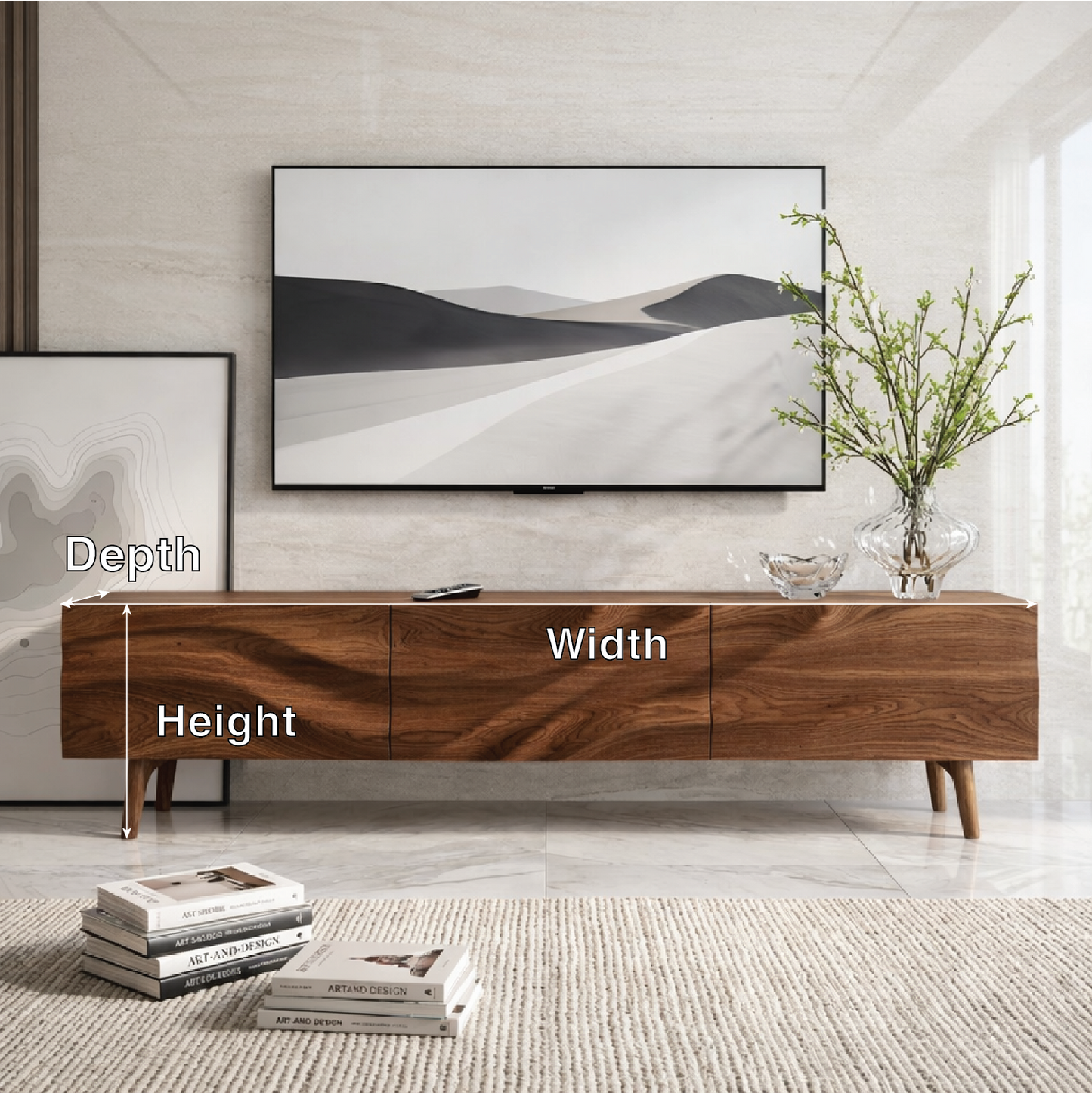 Solid Wood TV Stand, Natural-Grain Mid-Century Media Console Entertainment Center