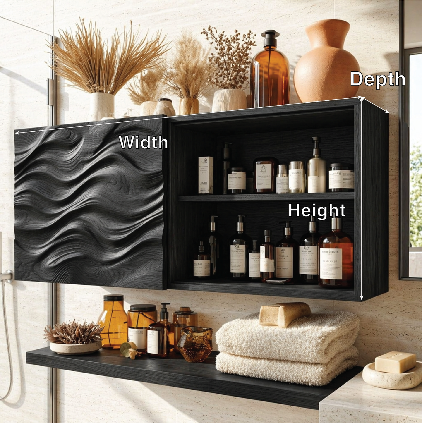 Floating Bathroom Cabinet, Modern Wavy Wall Mounted Vanity Storage Shelf Organizer