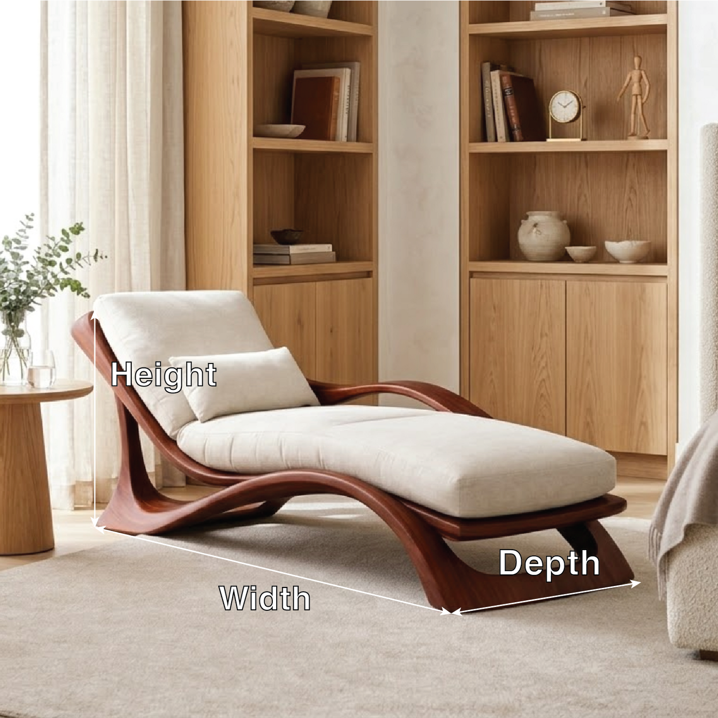 Modern Curved Chaise Lounge Chair with Cushion for Bedroom Reading Nook
