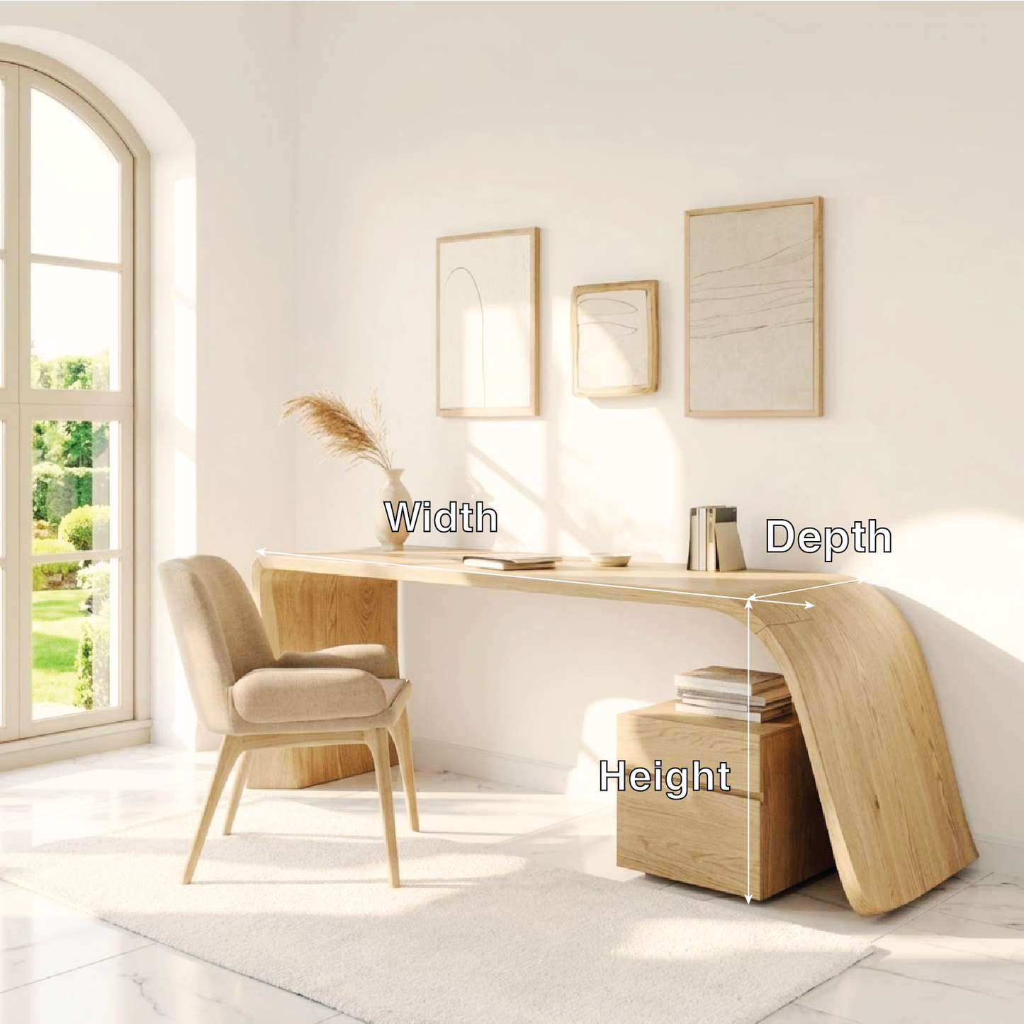 Modern Minimal Writing Desk with Curved Base Home Office Work Table Elegant Design