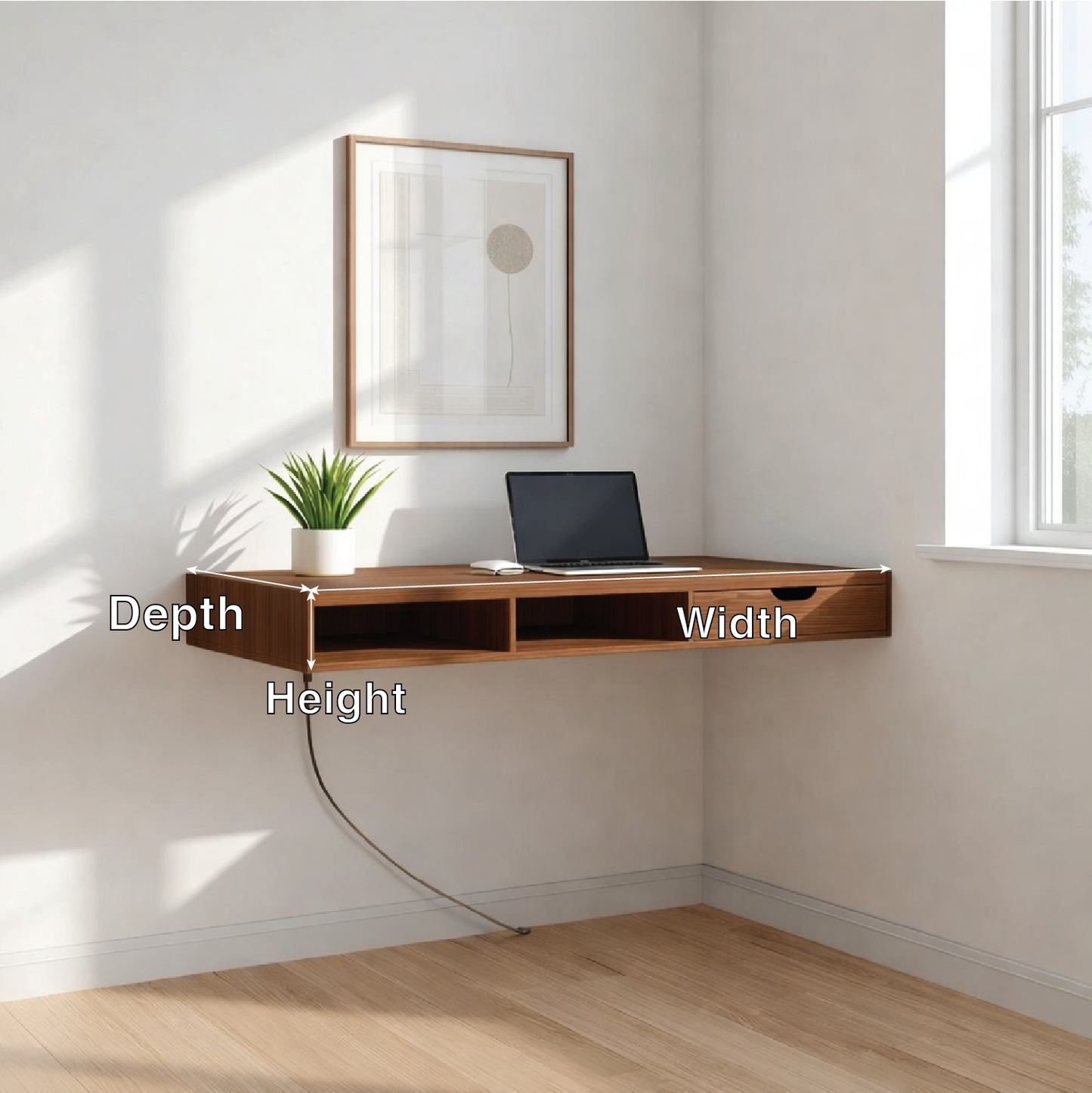 Floating Corner Desk – Minimal Walnut Wall Workstation
