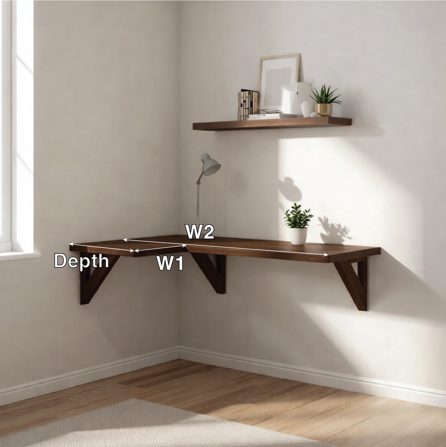 Floating Walnut Corner Desk – Minimalist Wall-Mounted Workspace