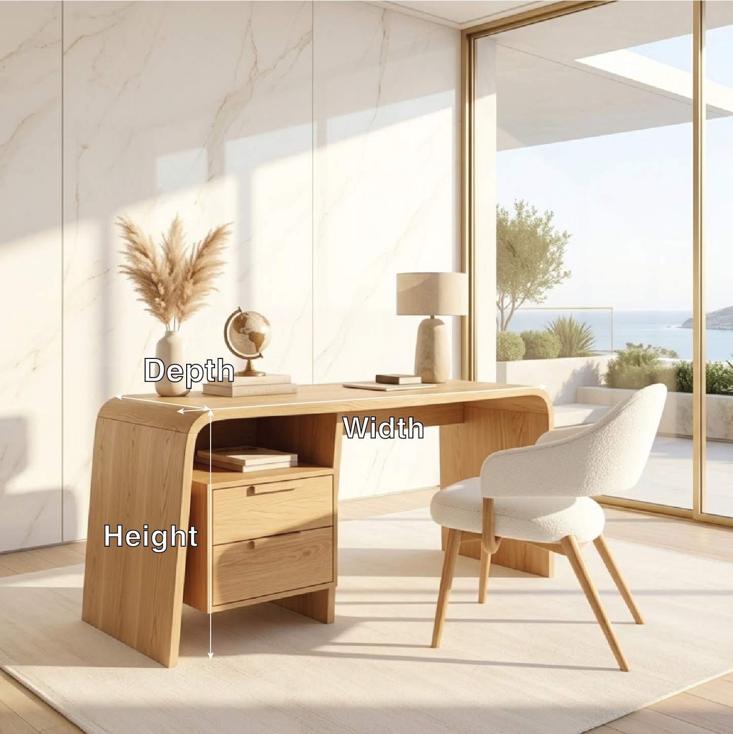 Modern Curved Writing Desk with Drawers Home Office Work Table Minimal Design