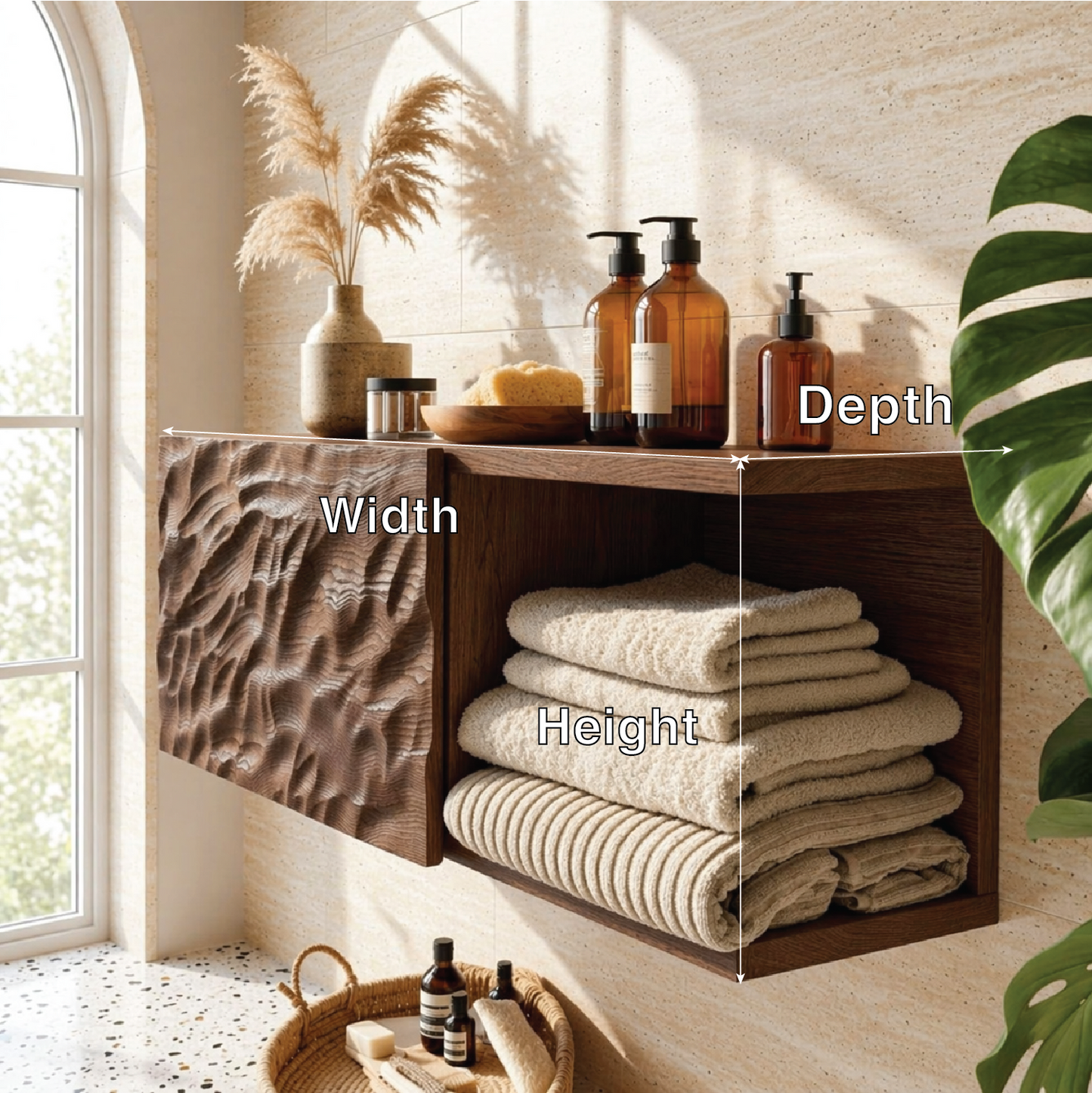 Floating Bathroom Cabinet, Modern Textured Wall Mounted Vanity Storage Organizer