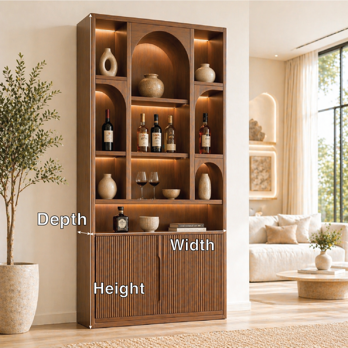 Tall Wine Cabinet Bar Display Storage Shelves Freestanding Home Entertaining Cabinet