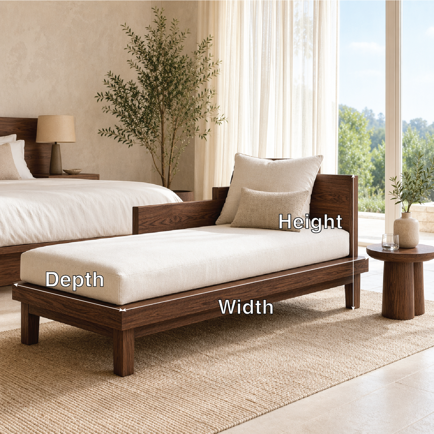 Modern Daybed Sofa with Cushion Minimal Bedroom Lounge Bench and Backrest