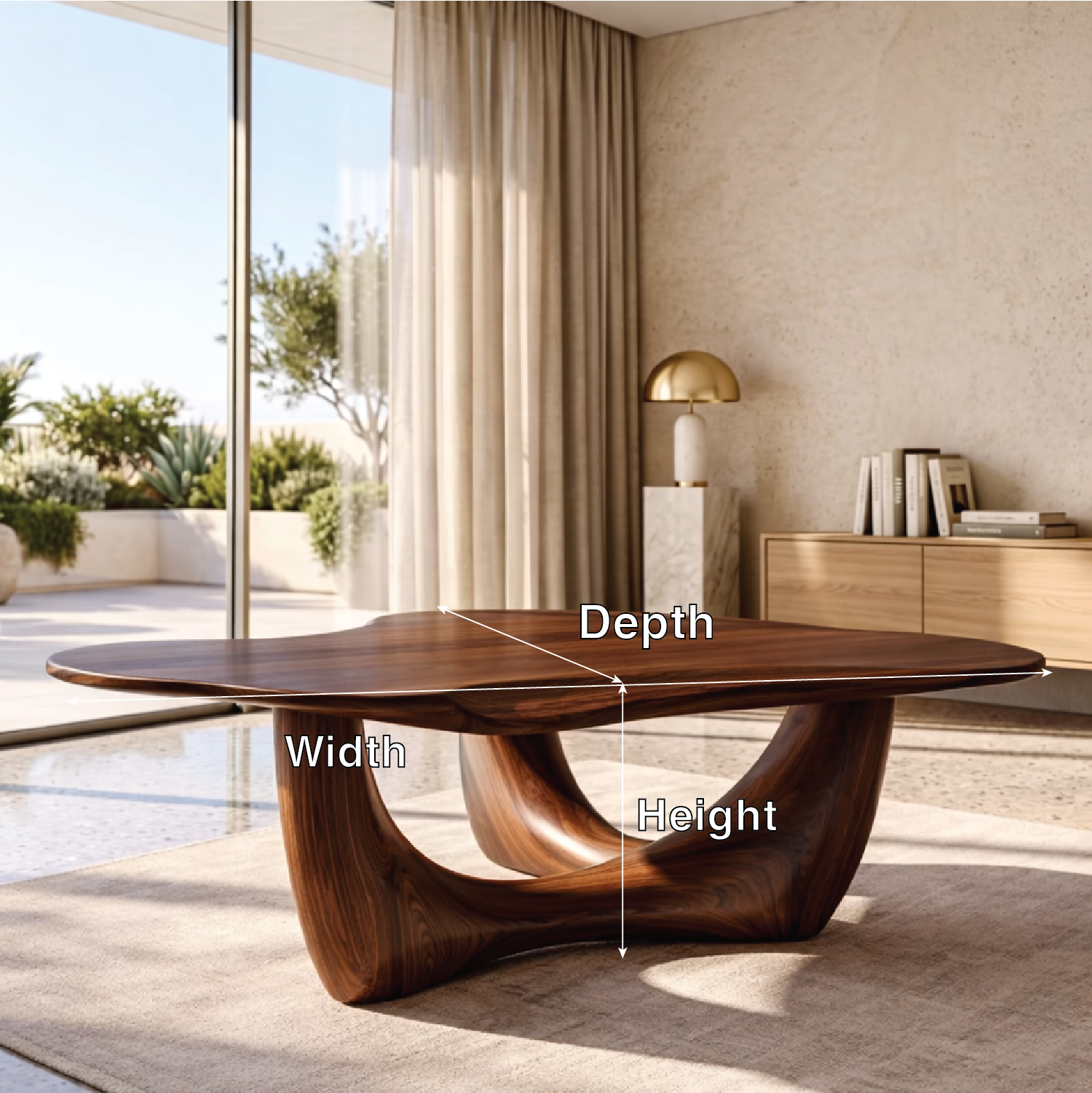 Organic Sculptural Coffee Table with Wave Base, Modern Minimalist Living Room Table