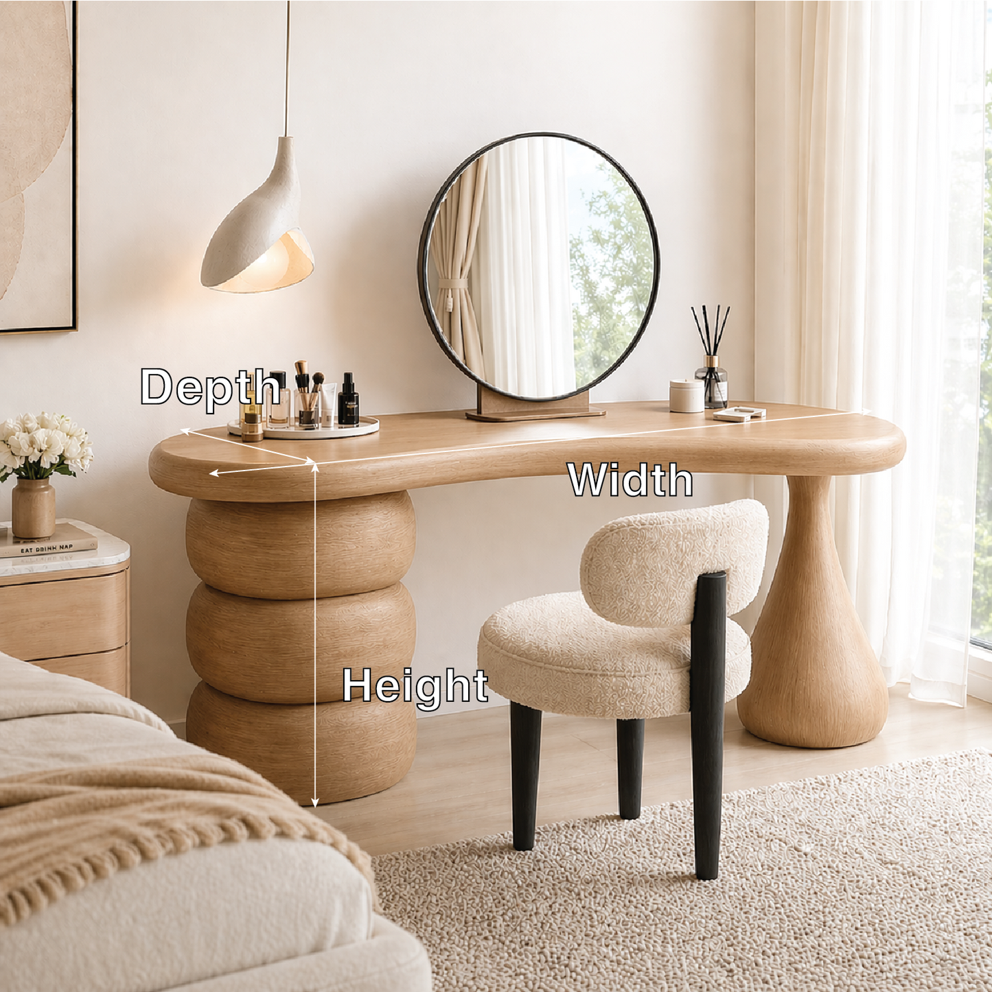 Modern Makeup Vanity Desk With Mirror Sculptural Dressing Table Bedroom Furniture Set