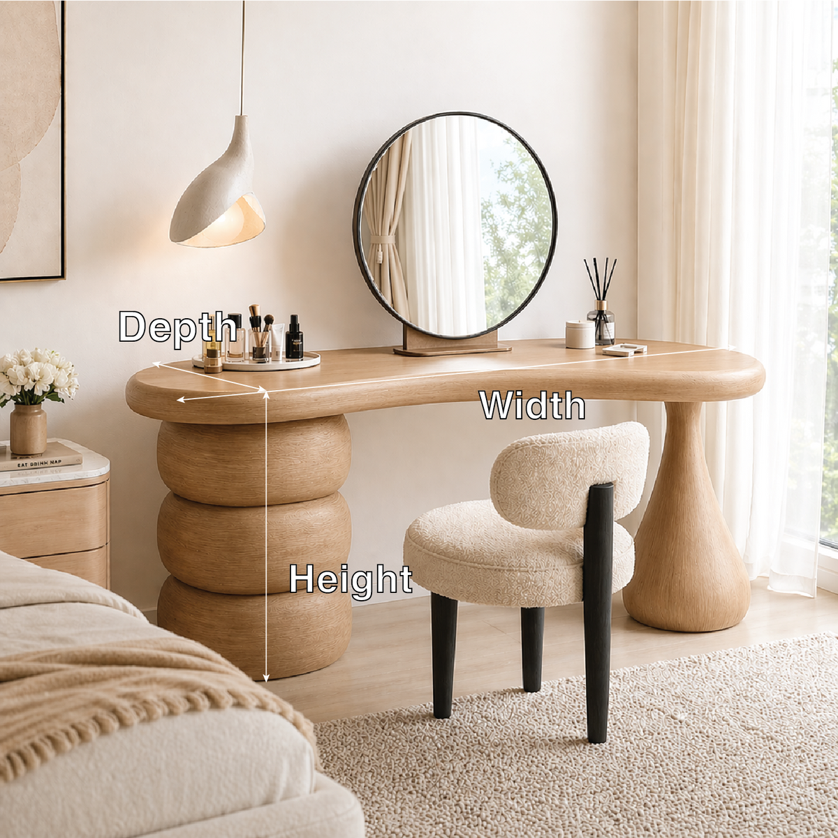 Modern Makeup Vanity Desk With Mirror Sculptural Dressing Table Bedroom Furniture Set