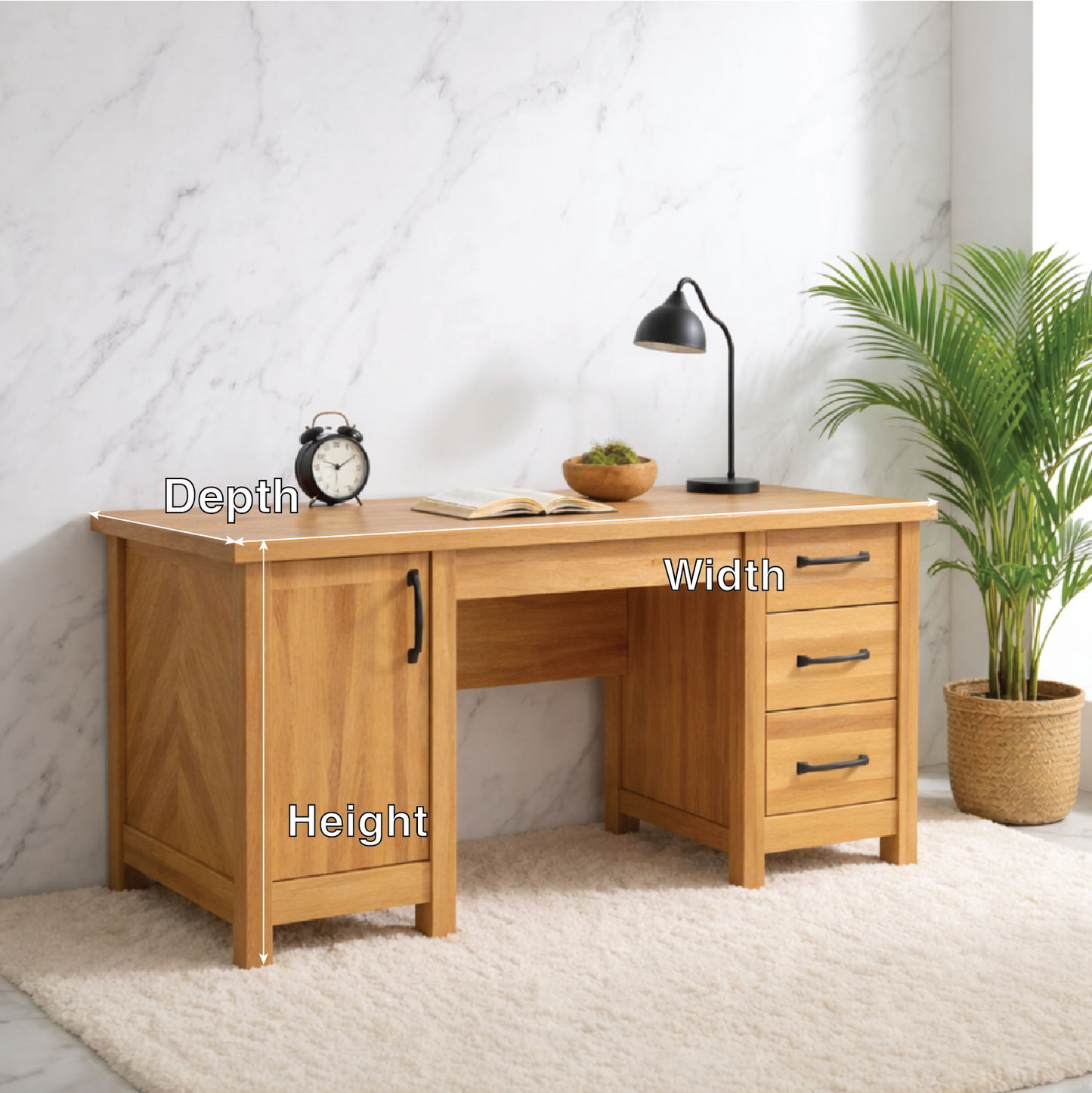 Modern Home Office Desk with Storage Drawers Wooden Writing Table Workstation