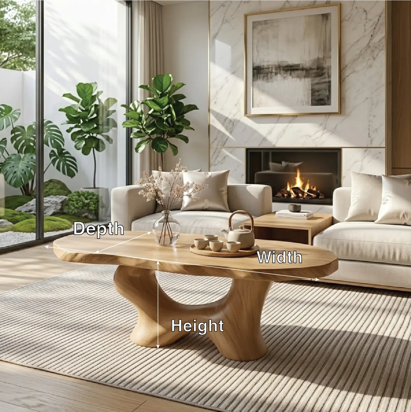 Modern Handcrafted Coffee Table, Sculptural Wooden Design with Elegant Curves Kitchnce
