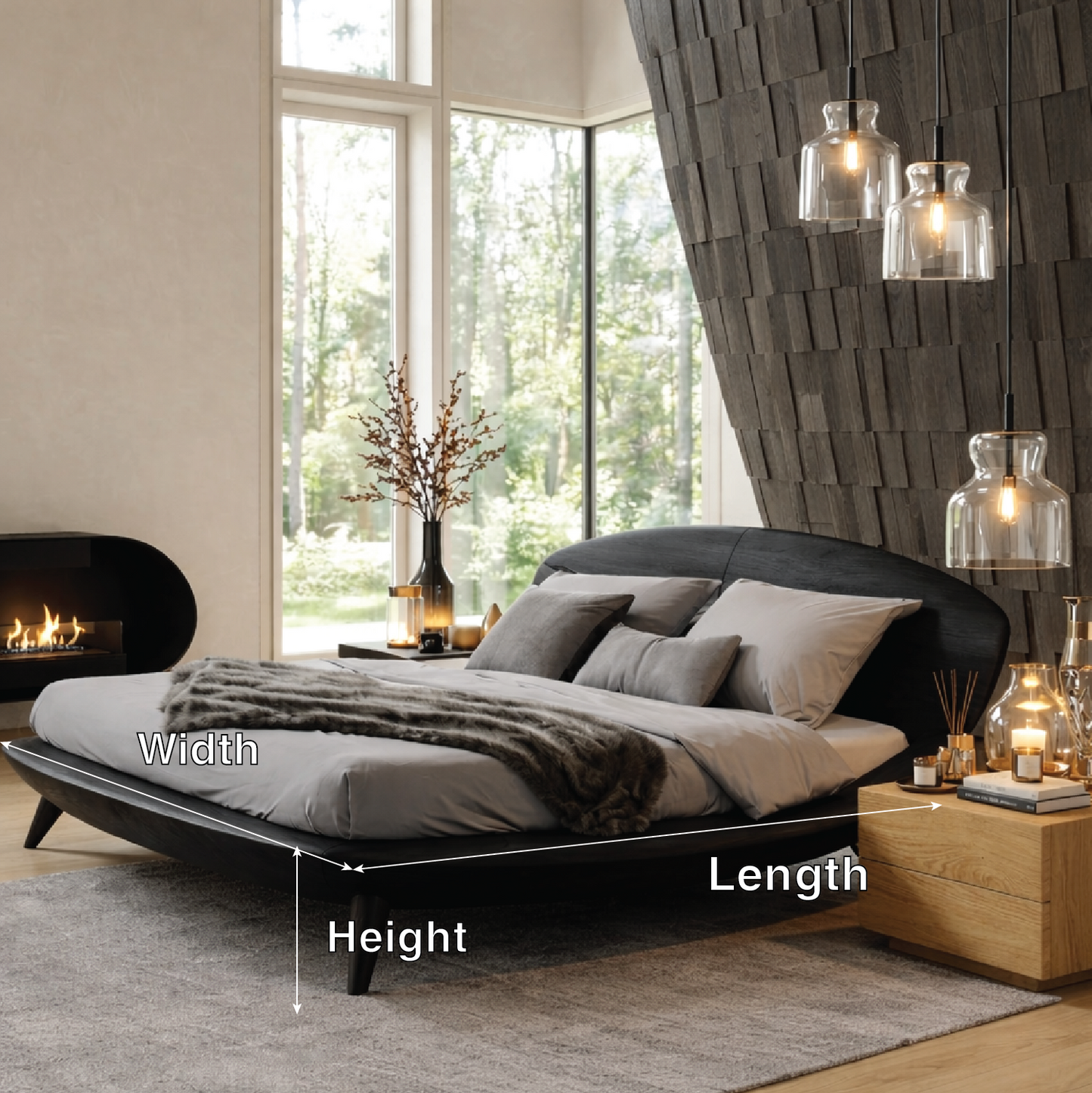 Modern Curved Platform Bed Frame, Minimalist Luxury Bedroom Furniture Decor Set