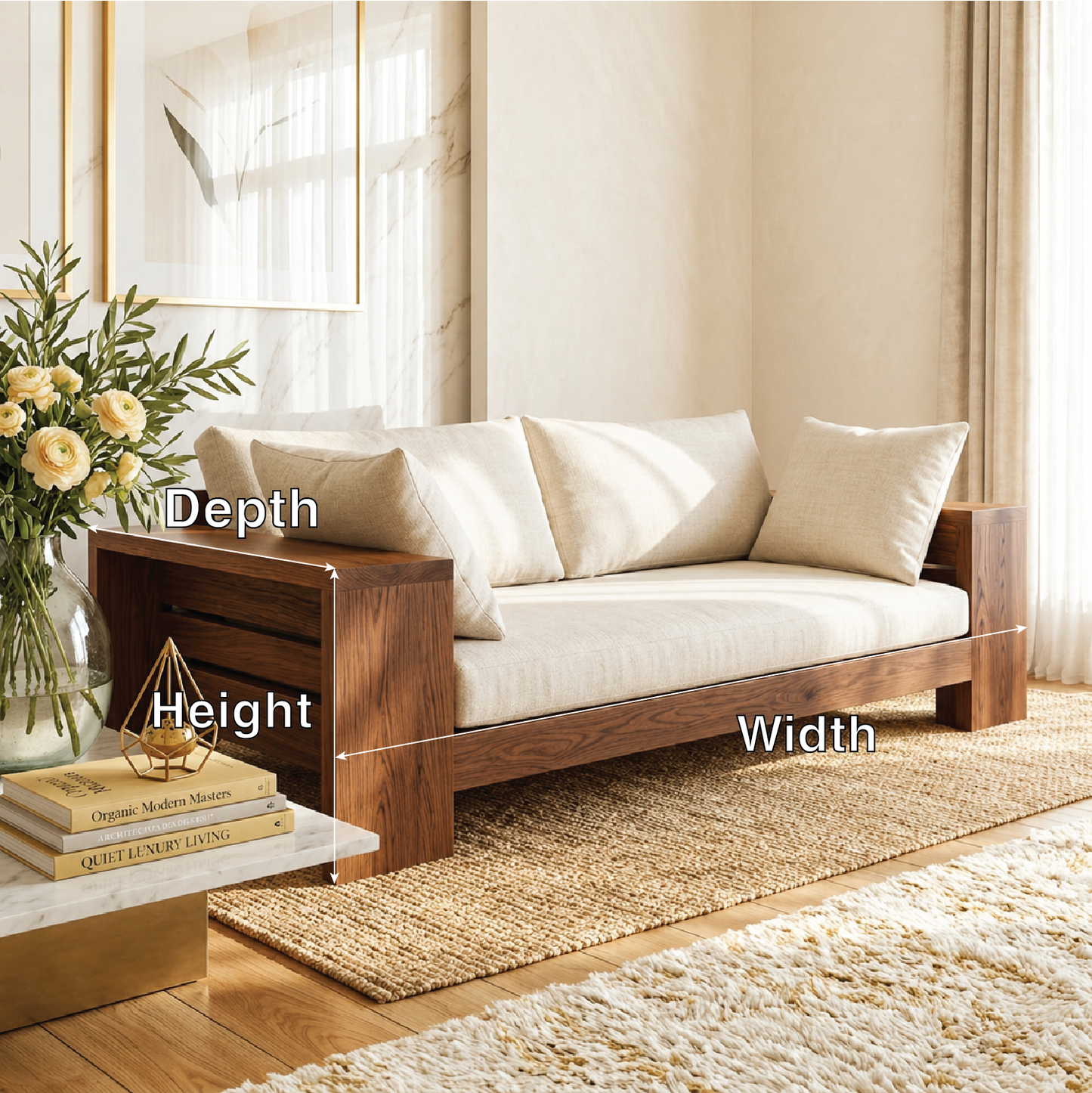 Modern Wooden Sofa Daybed with Cushions for Living Room Lounge Decor