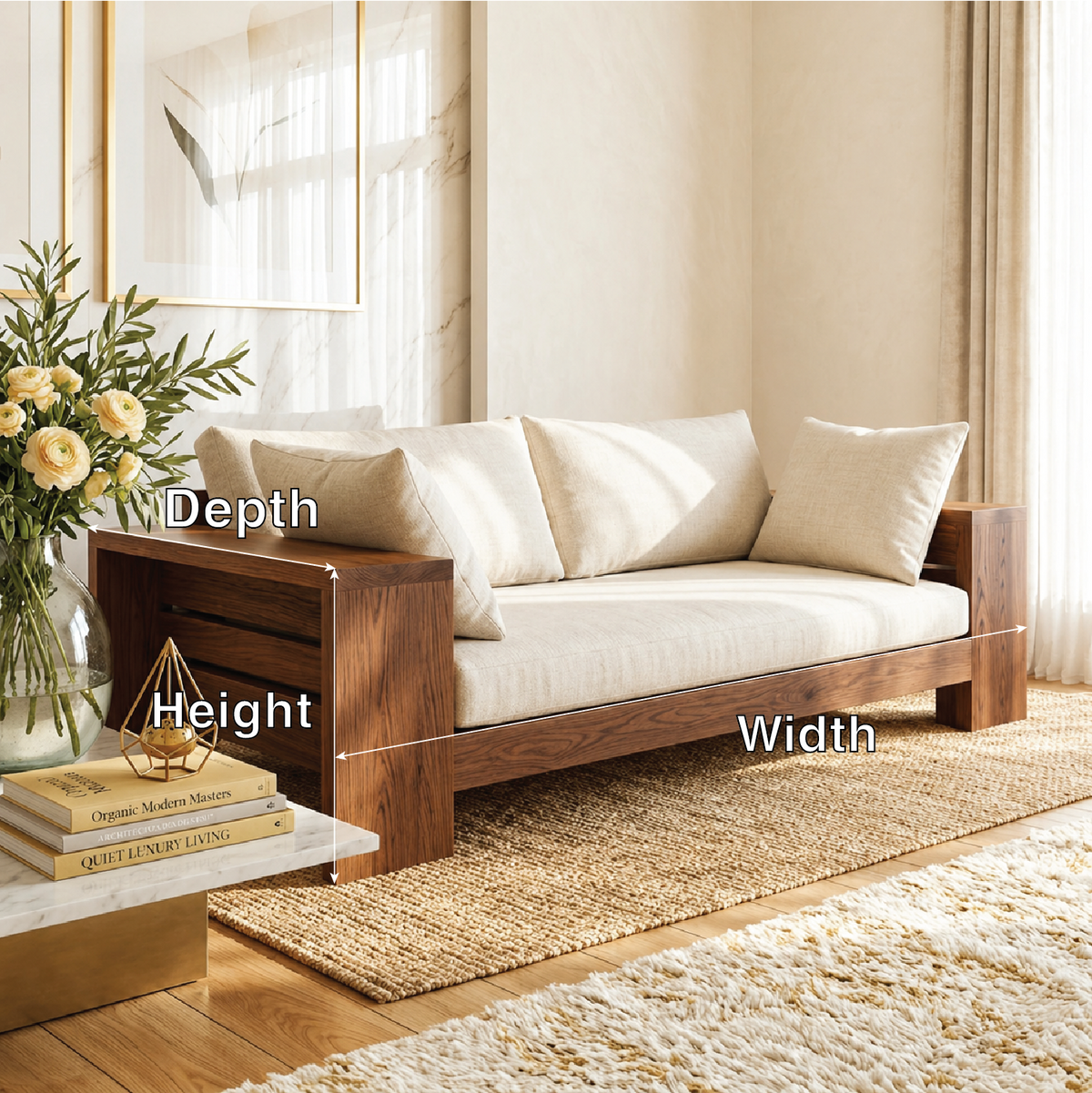 Modern Wooden Sofa Daybed with Cushions for Living Room Lounge Decor