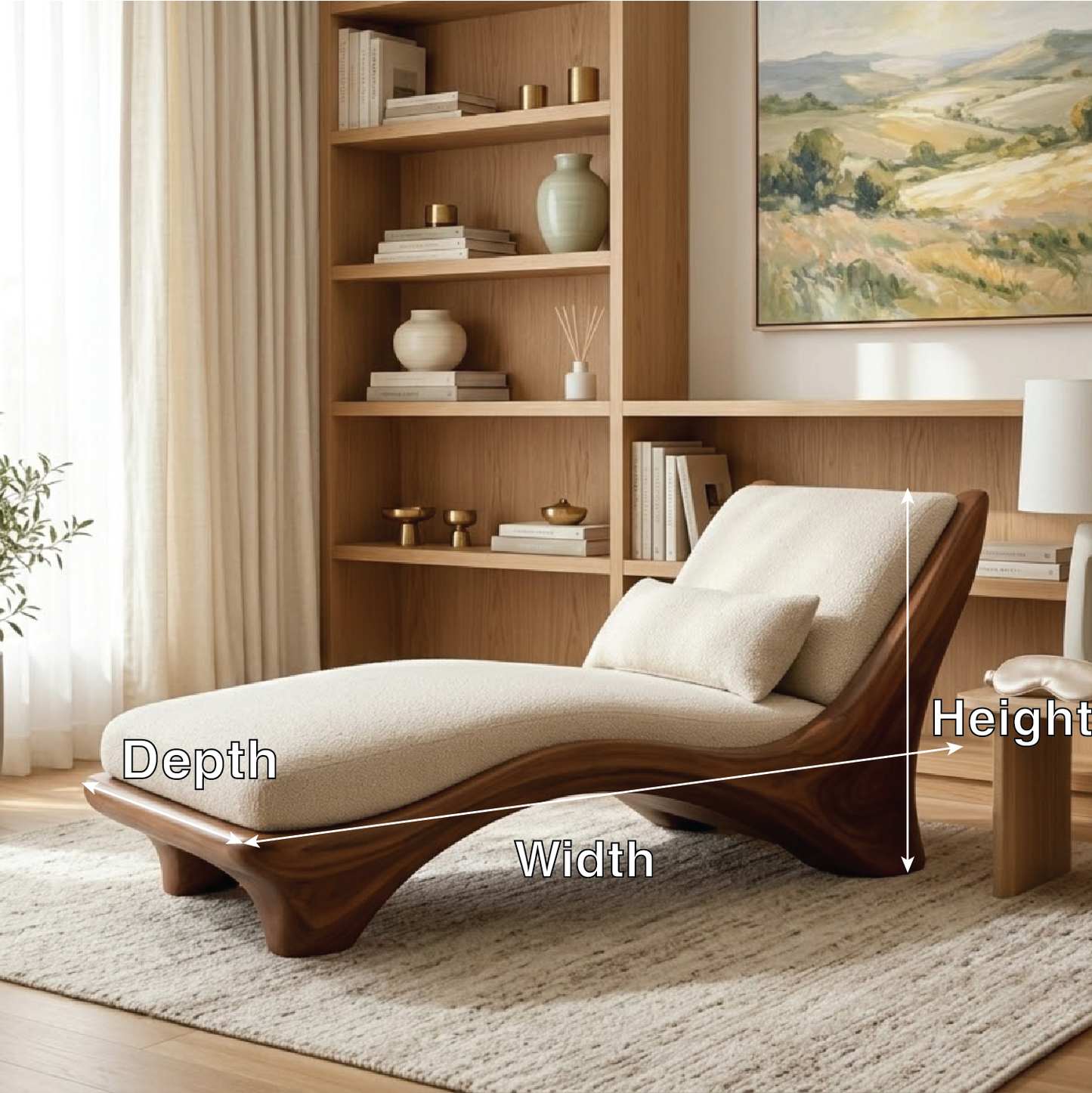 Modern Curved Chaise Lounge Chair with Cushion for Bedroom Reading Nook