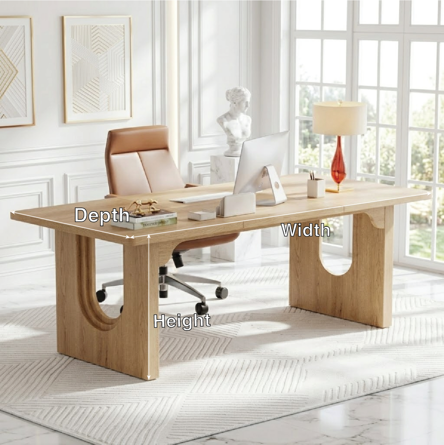 Modern Executive Desk with Sculptural Base Home Office Work Table