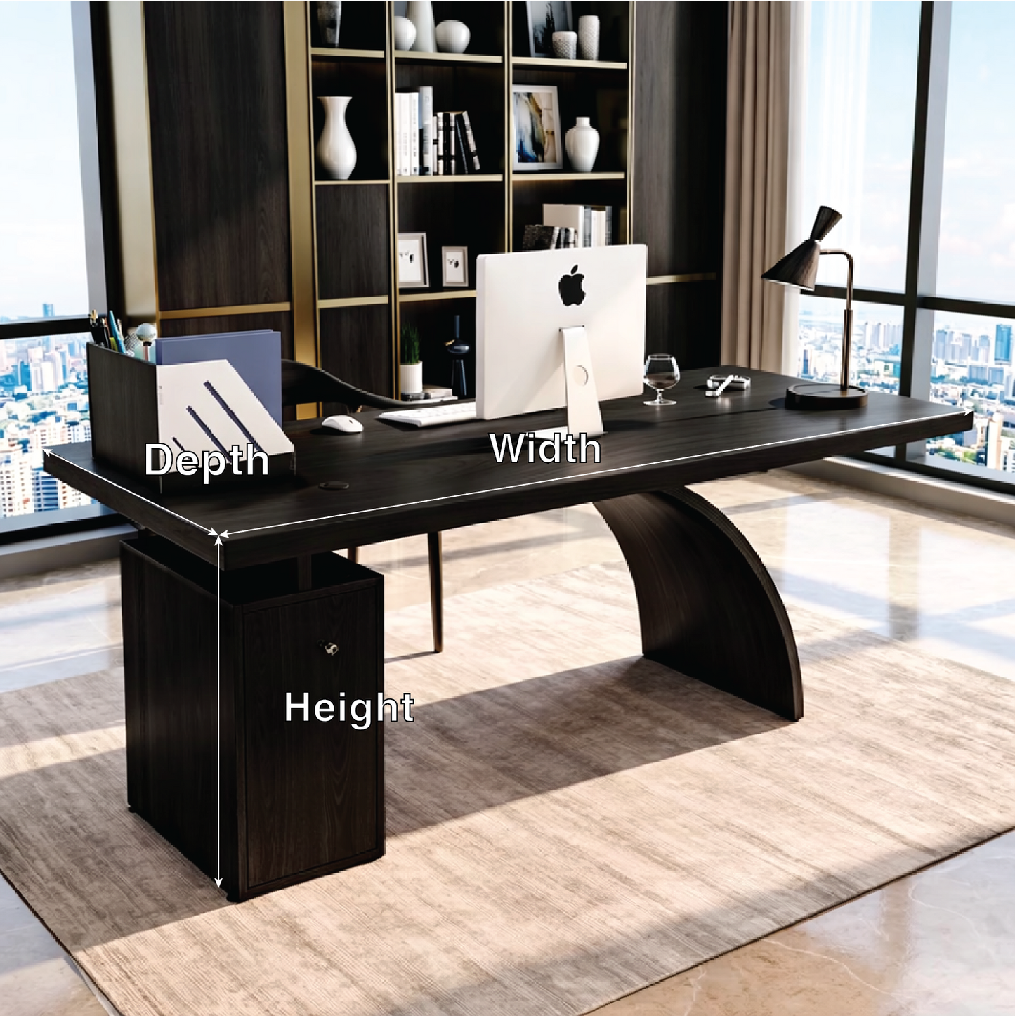 Modern Executive Desk with Curved Base, Large Minimalist Home Office Writing Table