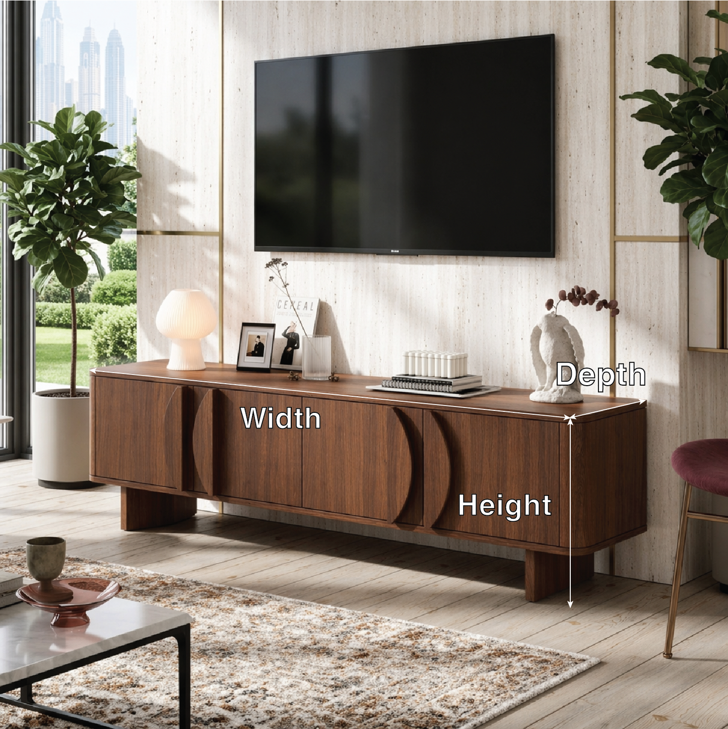 Modern Geometric TV Console, Elegant Media Cabinet for Refined Living-Room Interiors