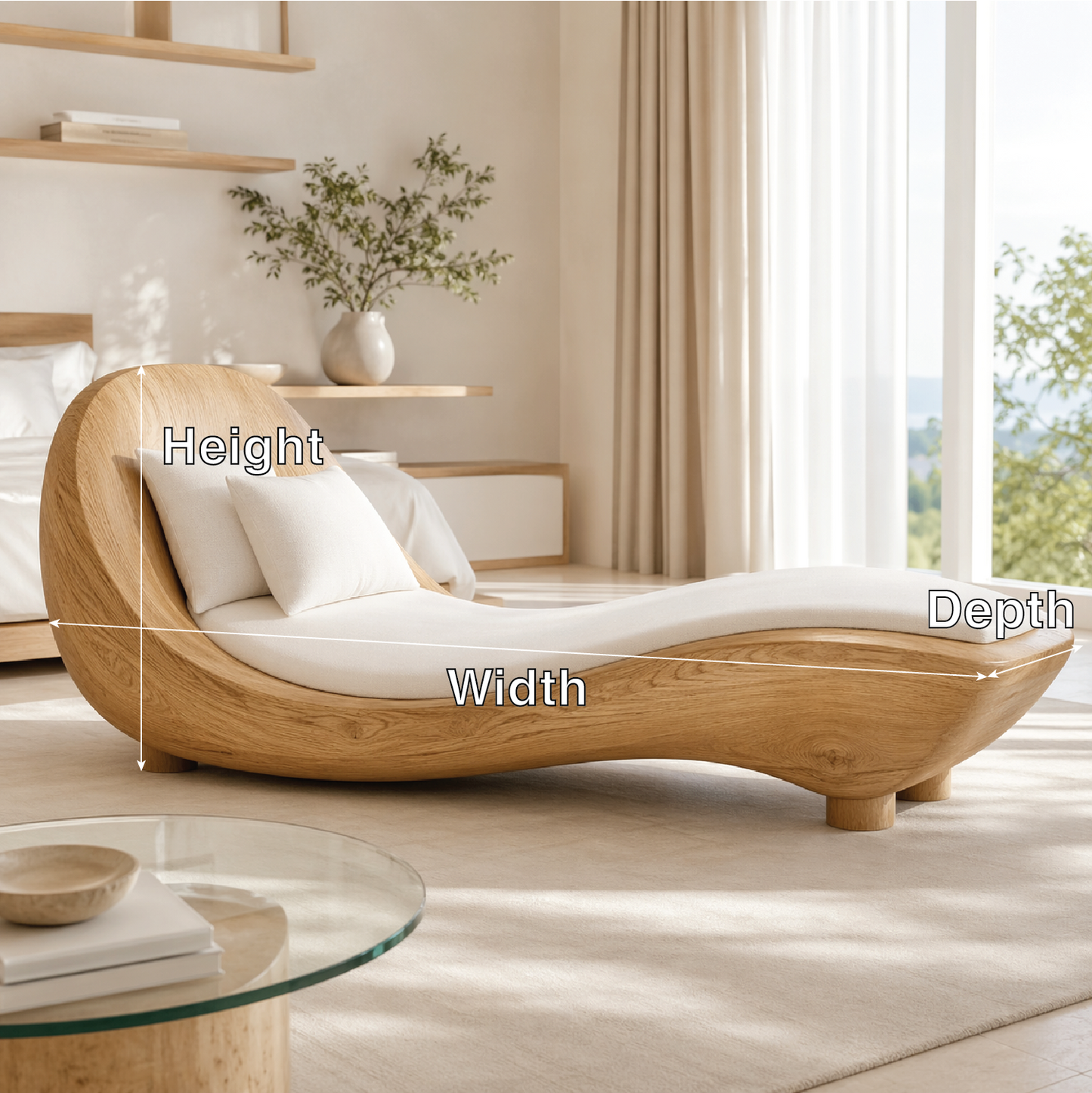 Modern Curved Chaise Lounge Sculptural Daybed with Cushion for Bedroom Decor
