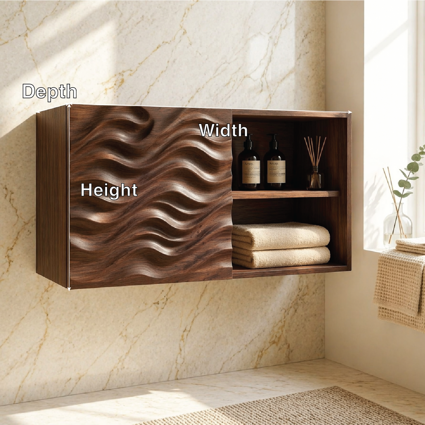 Floating Bathroom Cabinet, Modern Wavy Wall Mounted Vanity Storage Shelf Organizer
