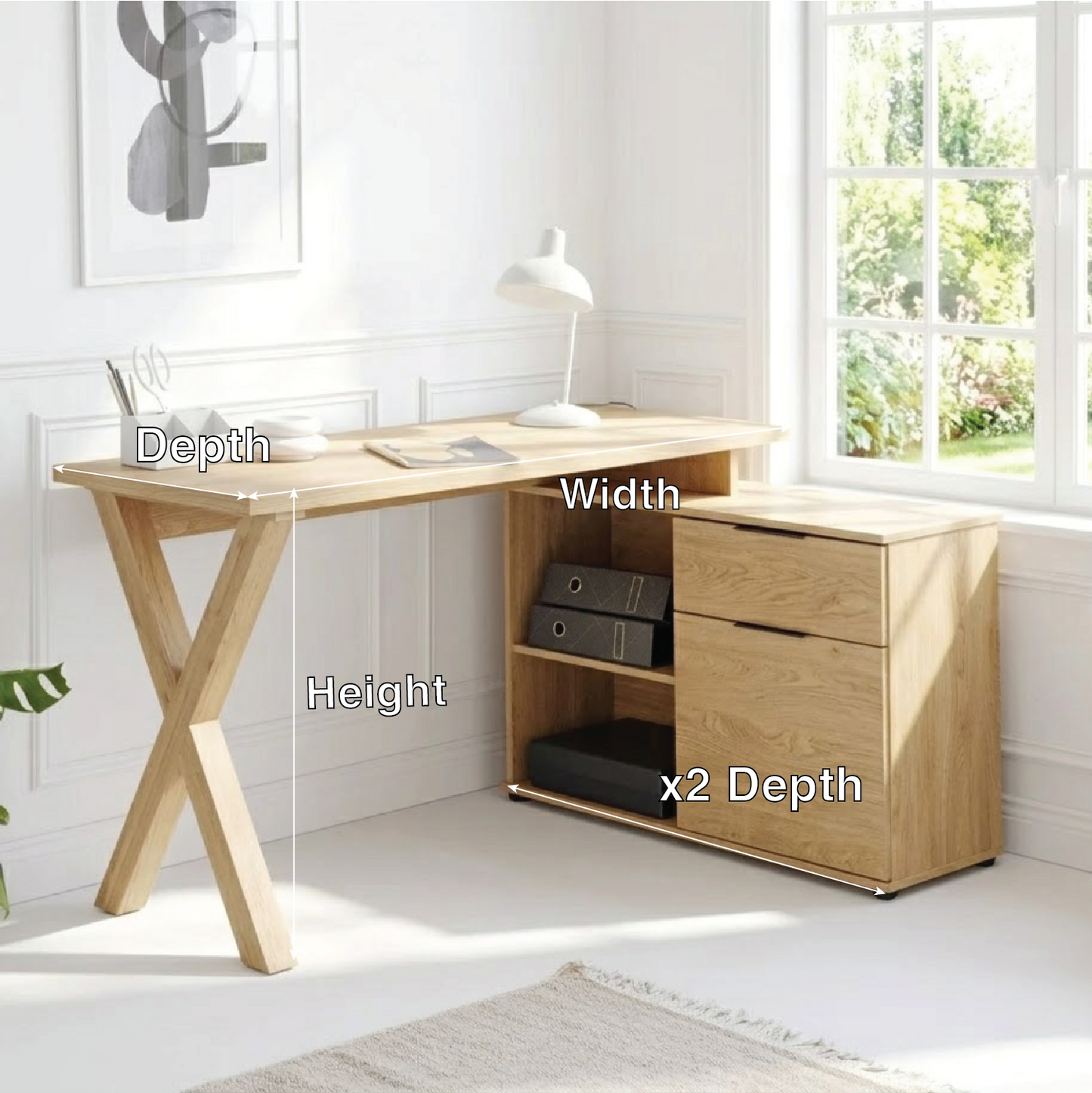 Modern Corner Desk with Storage Drawers and Open Shelf Home Office Work Table