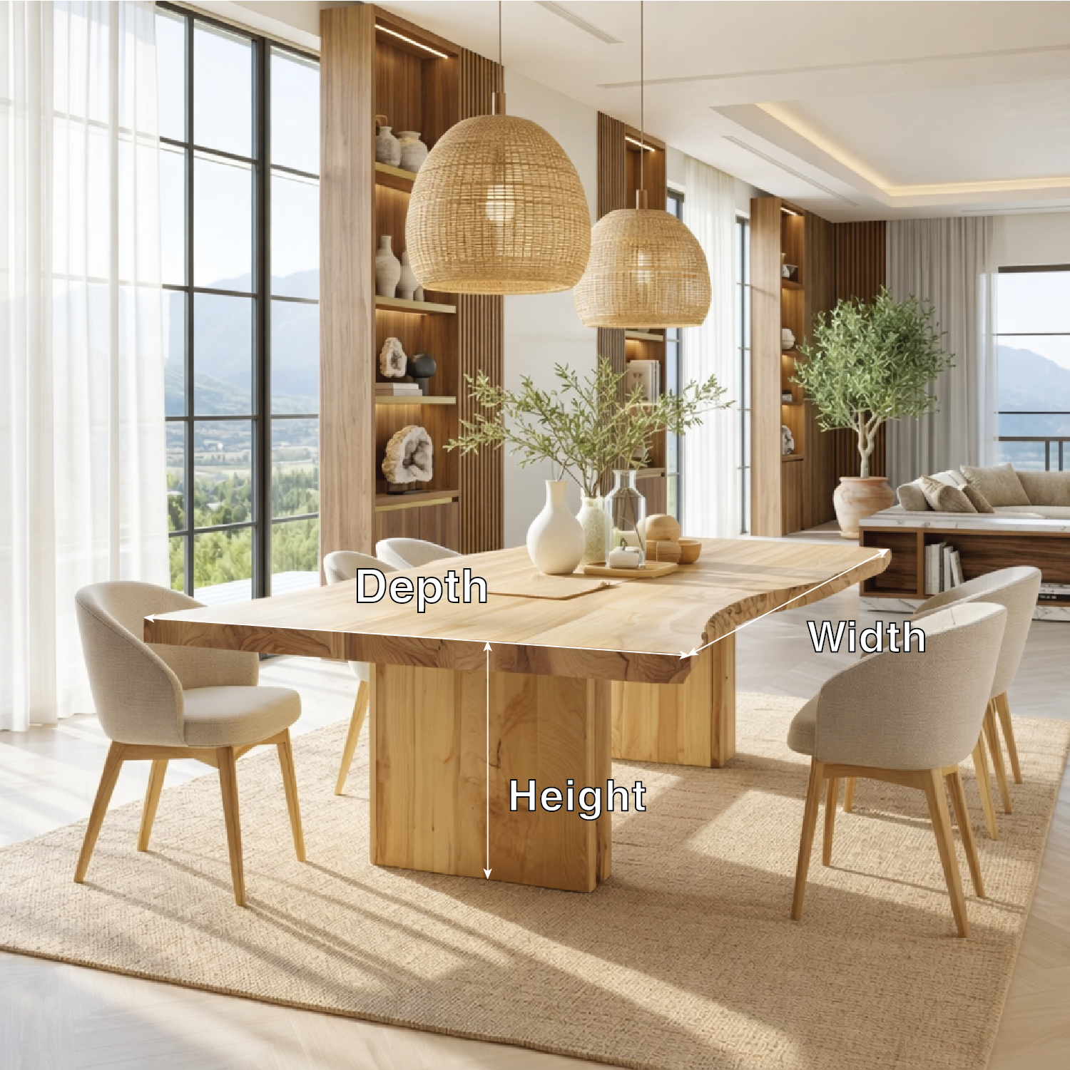 Modern Live Edge Dining Table Large Dining Room Table Minimalist Kitchen Table Furniture