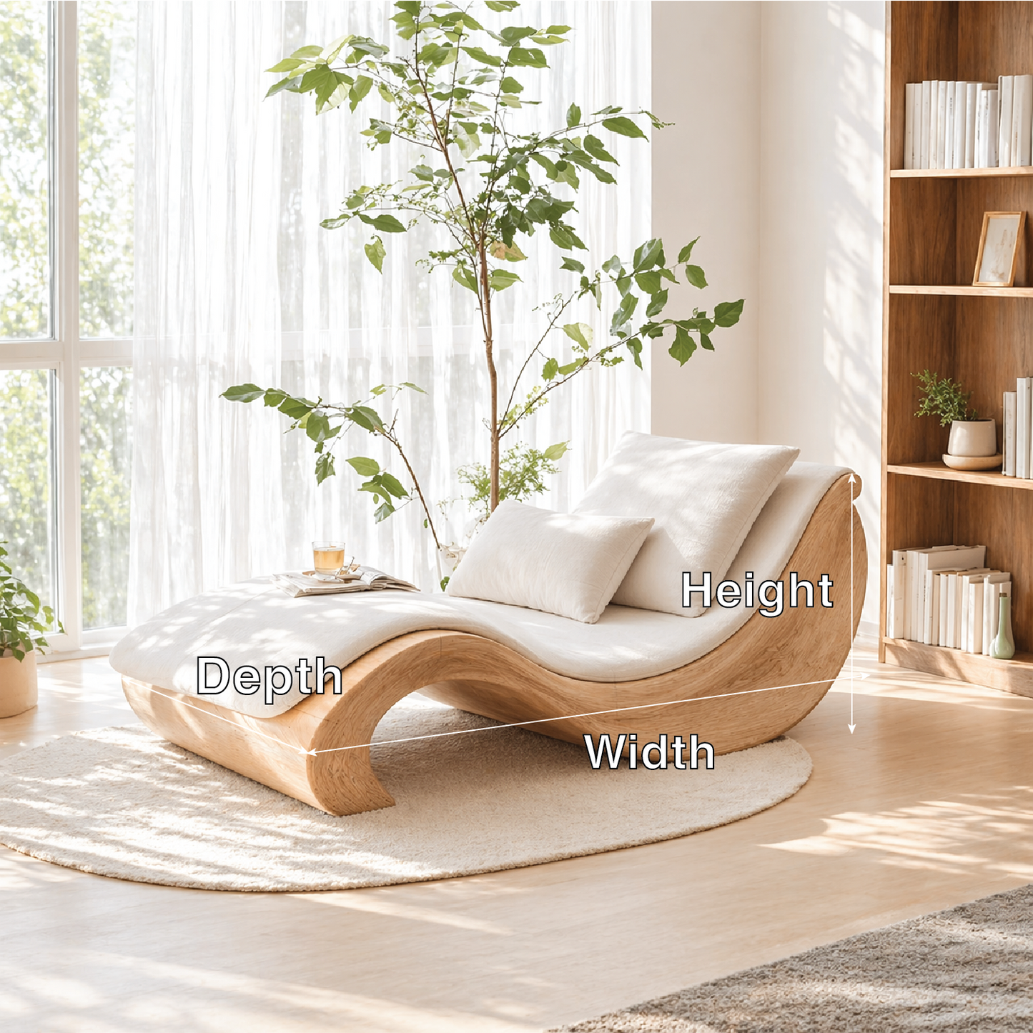 Modern Sculptural Chaise Lounge Curved Daybed with Cushion for Luxury Bedroom