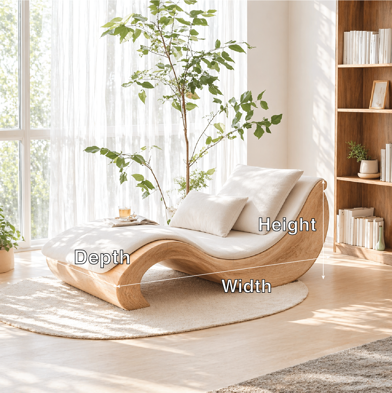 Modern Sculptural Chaise Lounge Curved Daybed with Cushion for Luxury Bedroom