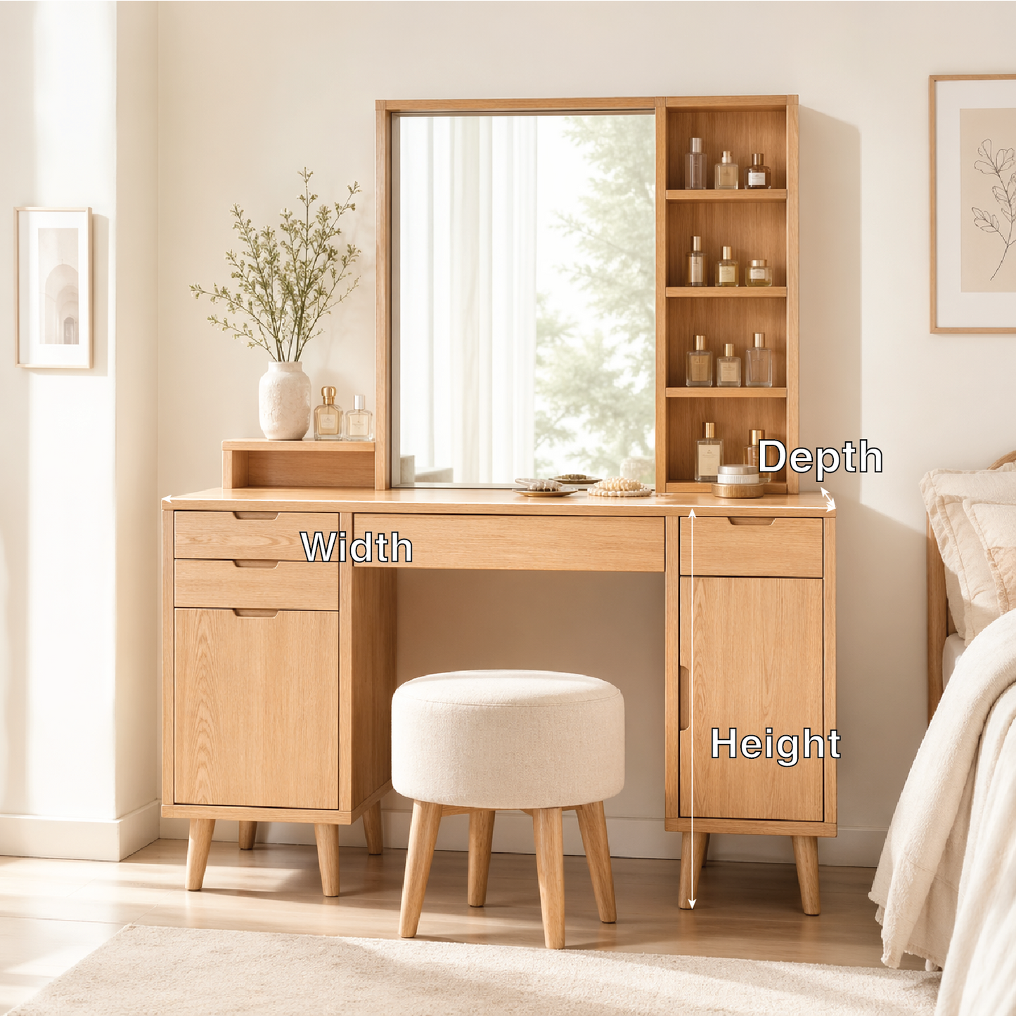 Modern Makeup Vanity Desk With Mirror Storage Shelves Drawers Bedroom Furniture Set