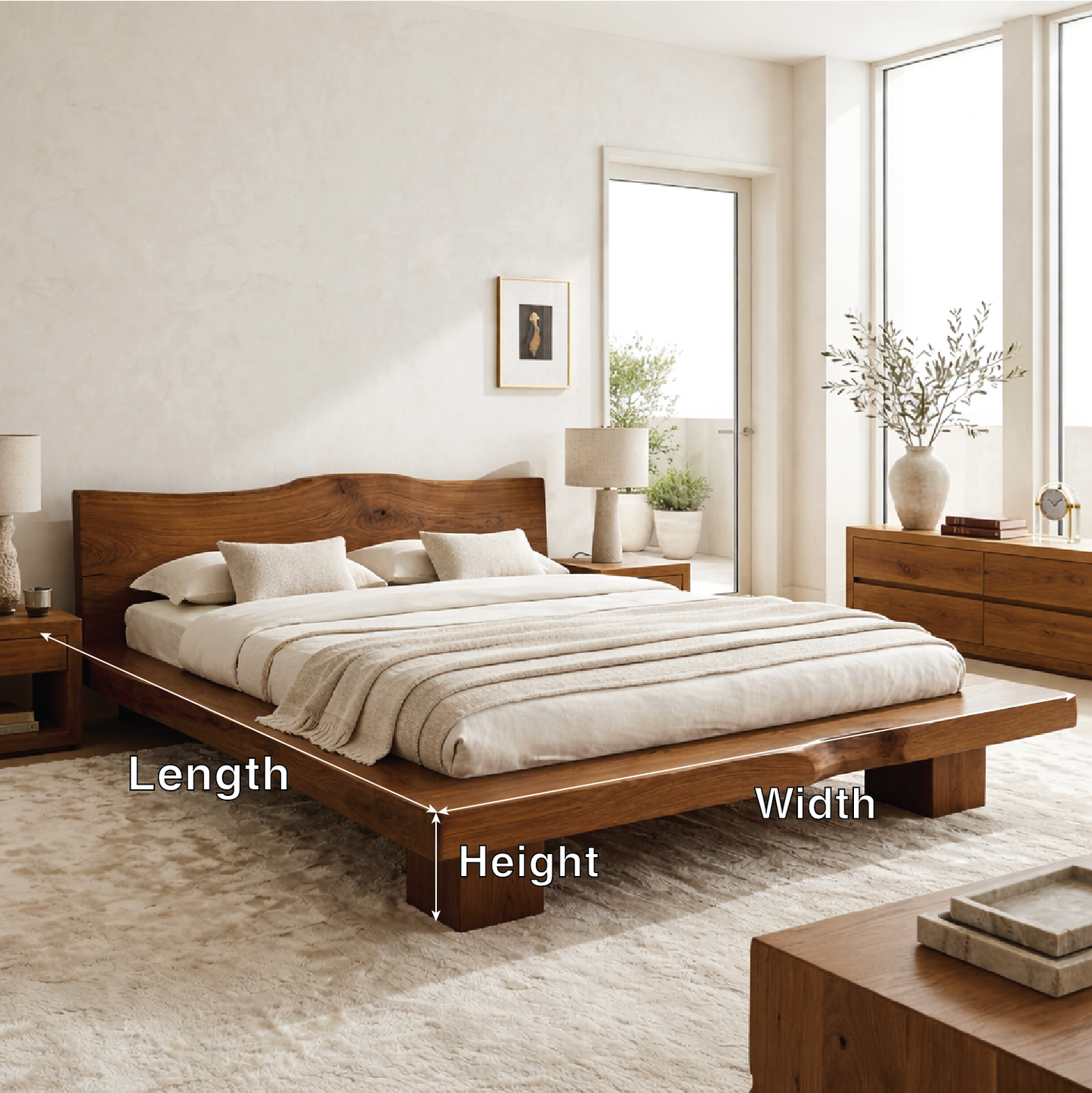 Organic Modern Platform Bed Frame, Minimalist Low Profile Bedroom Furniture Design