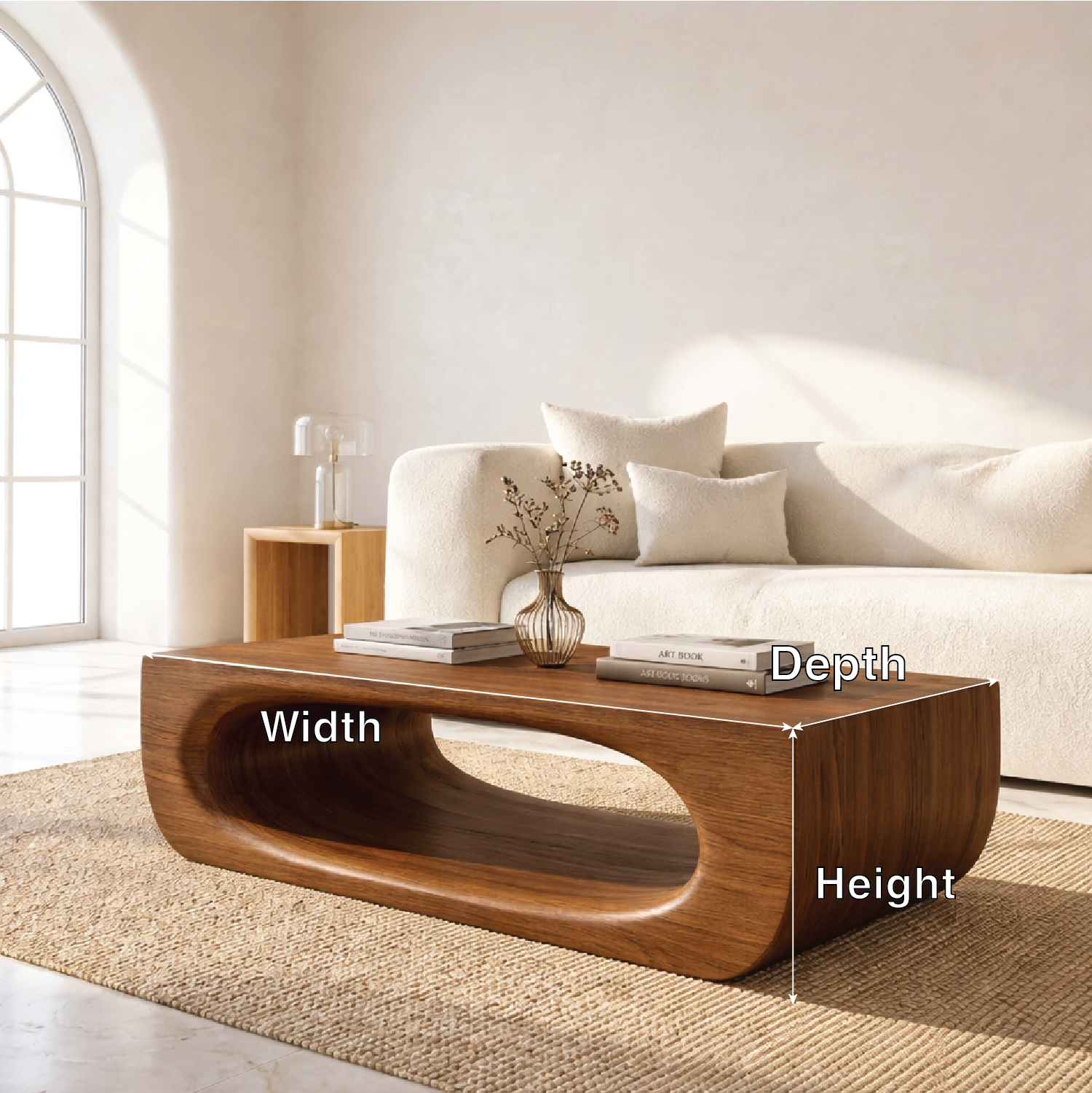 Modern Sculptural Coffee Table with Open Base, Minimalist Living Room Centerpiece
