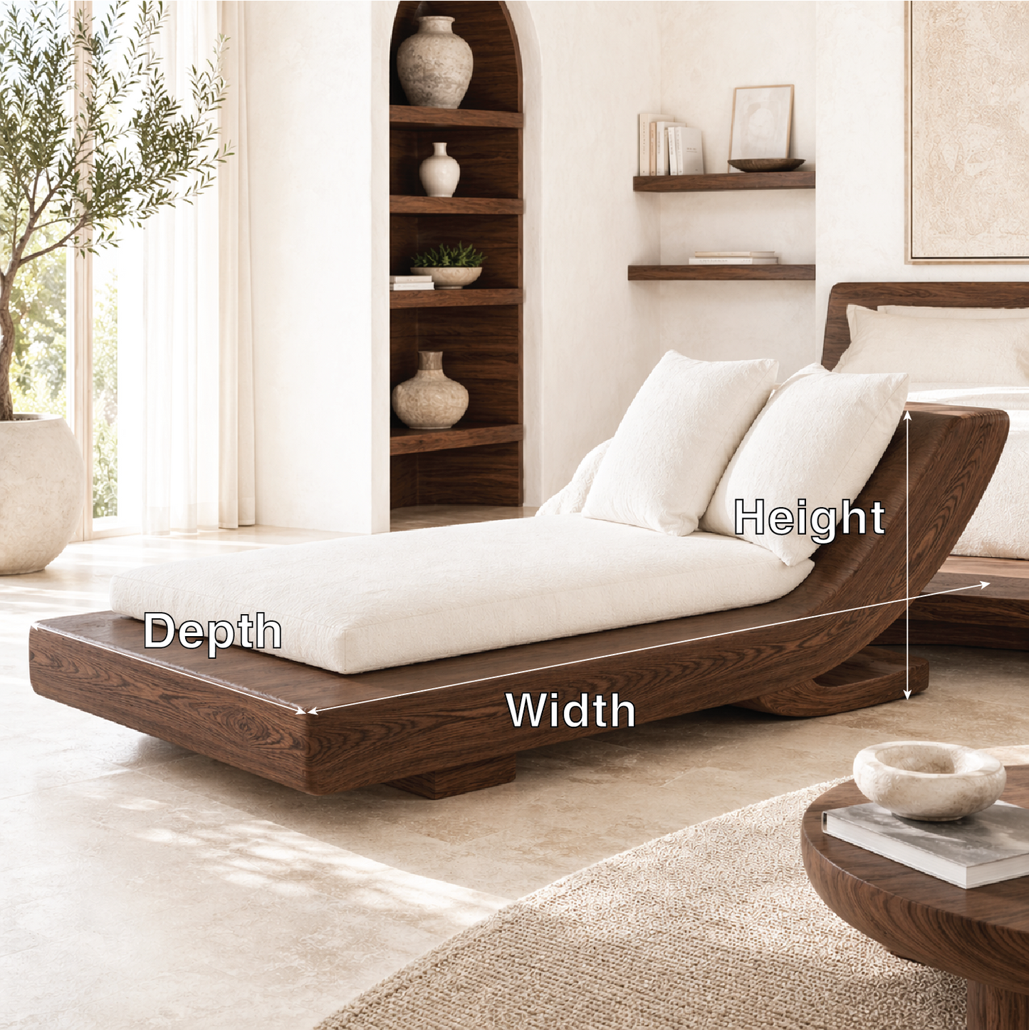 Modern Curved Chaise Lounge Daybed with Cushion for Bedroom Reading Nook Decor