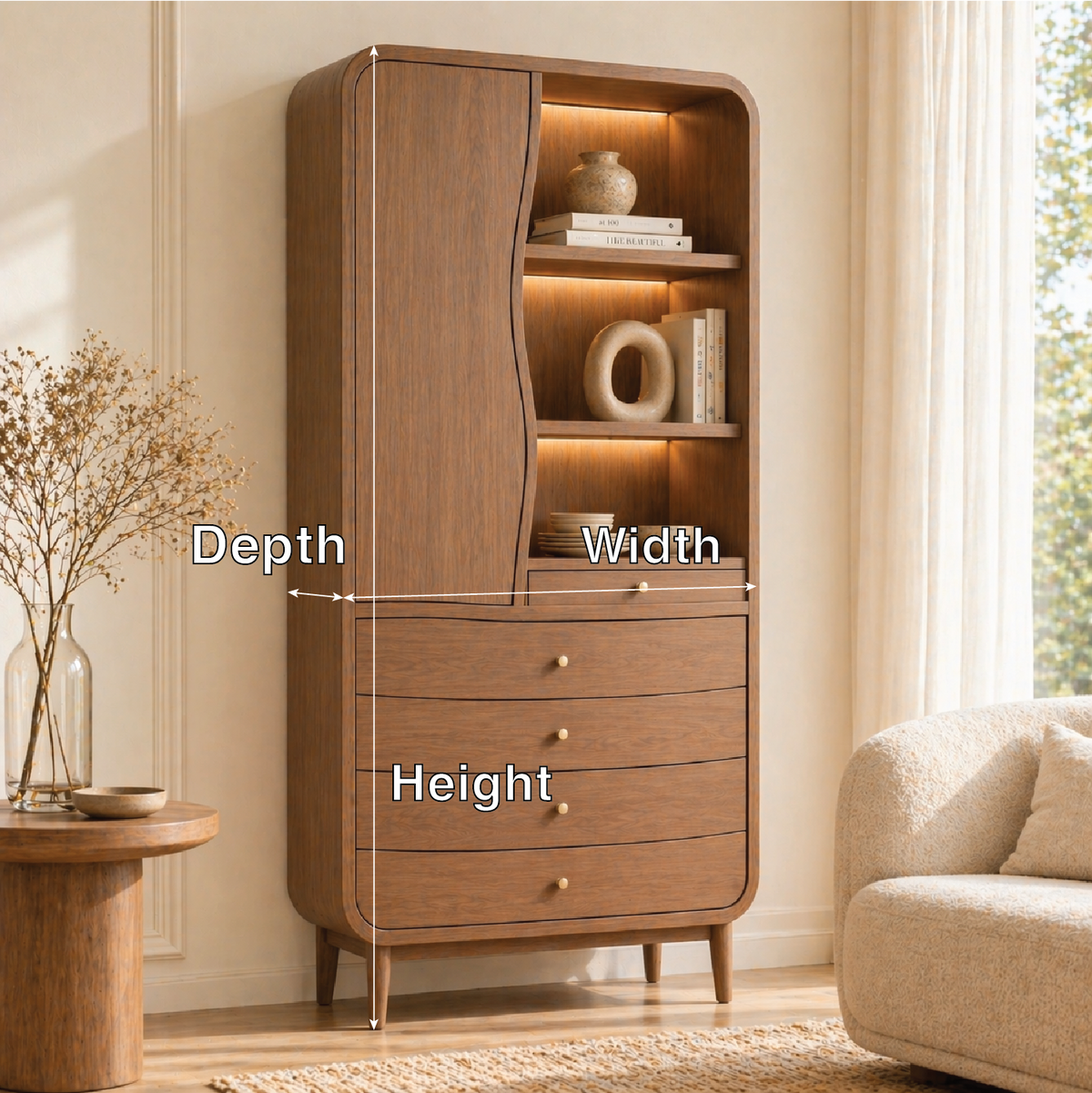 Modern Tall Wine Cabinet With Drawers Display Shelves Freestanding Storage Cabinet