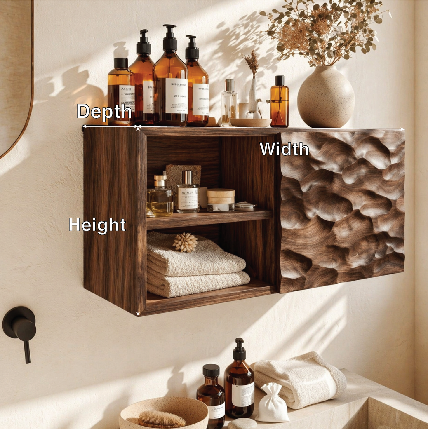 Floating Bathroom Cabinet, Modern Sculpted Wall Mounted Vanity Storage Organizer