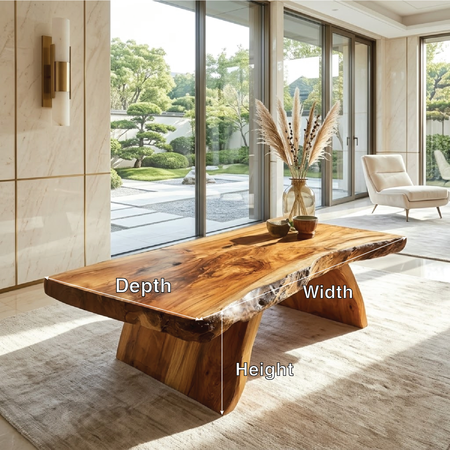 Organic Live Edge Coffee Table with Sculptural Base, Modern Living-Room Statement Centerpiece