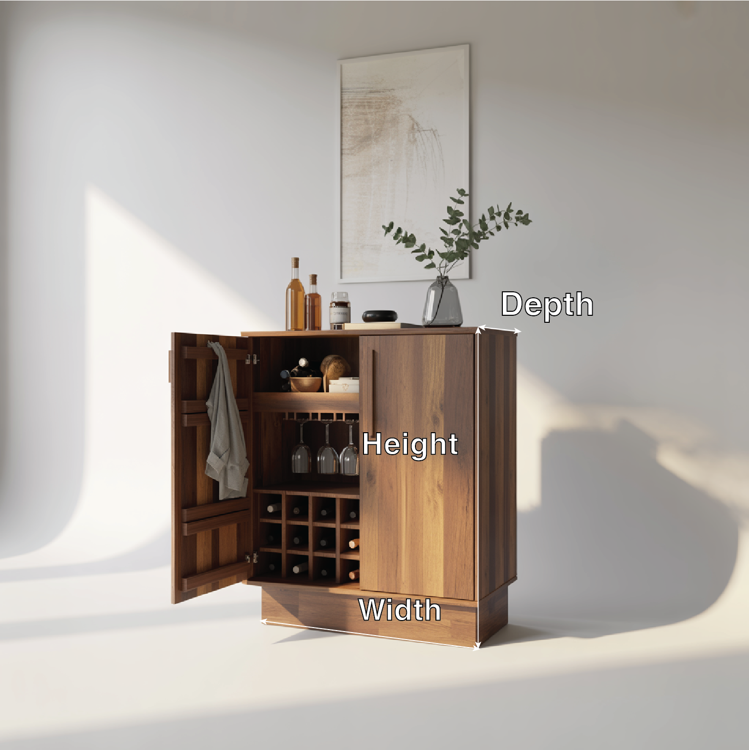 Handcrafted Solid Wood Wine Cabinet Mid Century Bar with Glass Rack and Bottle Storage-Sideboard